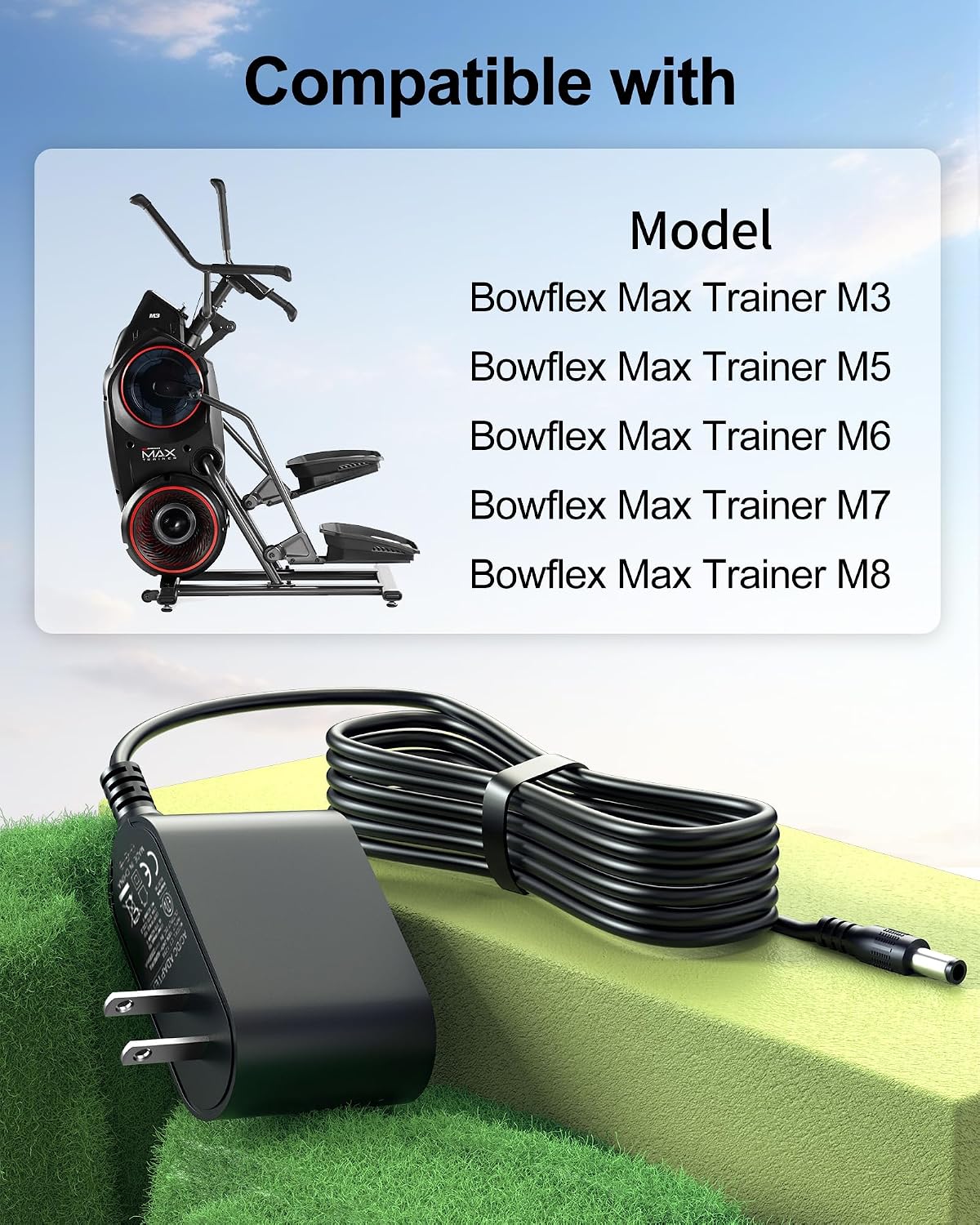 WUKUR 9V 2A Power Cord Compatible with Bowflex Max Trainer M5 M3 M7 M8 HVT Exercise Treadmill