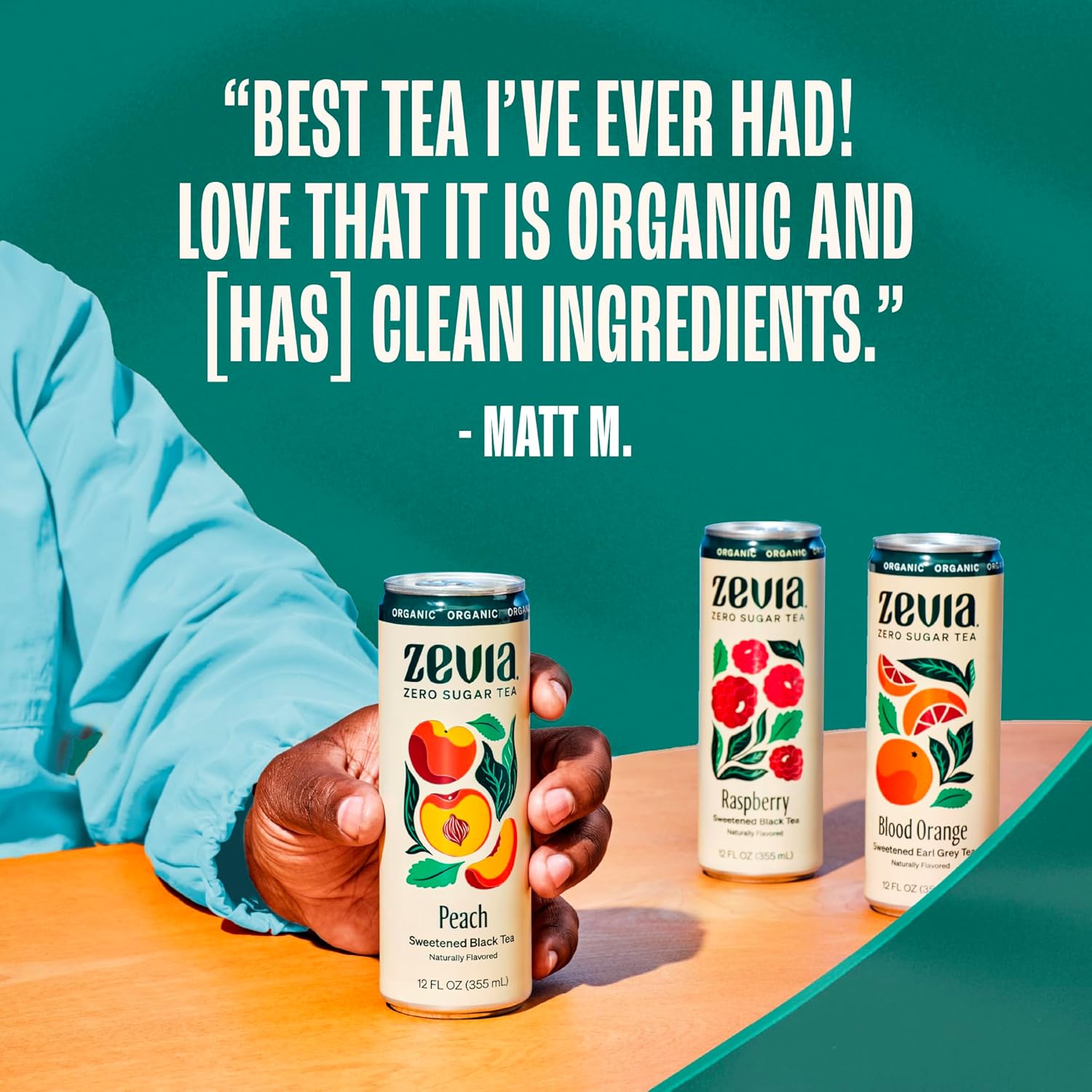 Zevia Zero Sugar Tea, Hibiscus Tea with Passionfruit Caffeine Free, 12 oz Cans (12-Pack) – Naturally Sweetened, Zero Calorie Sugar Free - Non-GMO Project Verified, Gluten-Free, Vegan