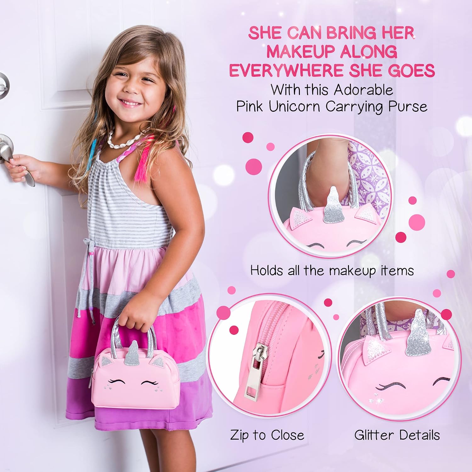 Kids Real Makeup Kit with Unicorn Purse Non Toxic Washable Make Up Set