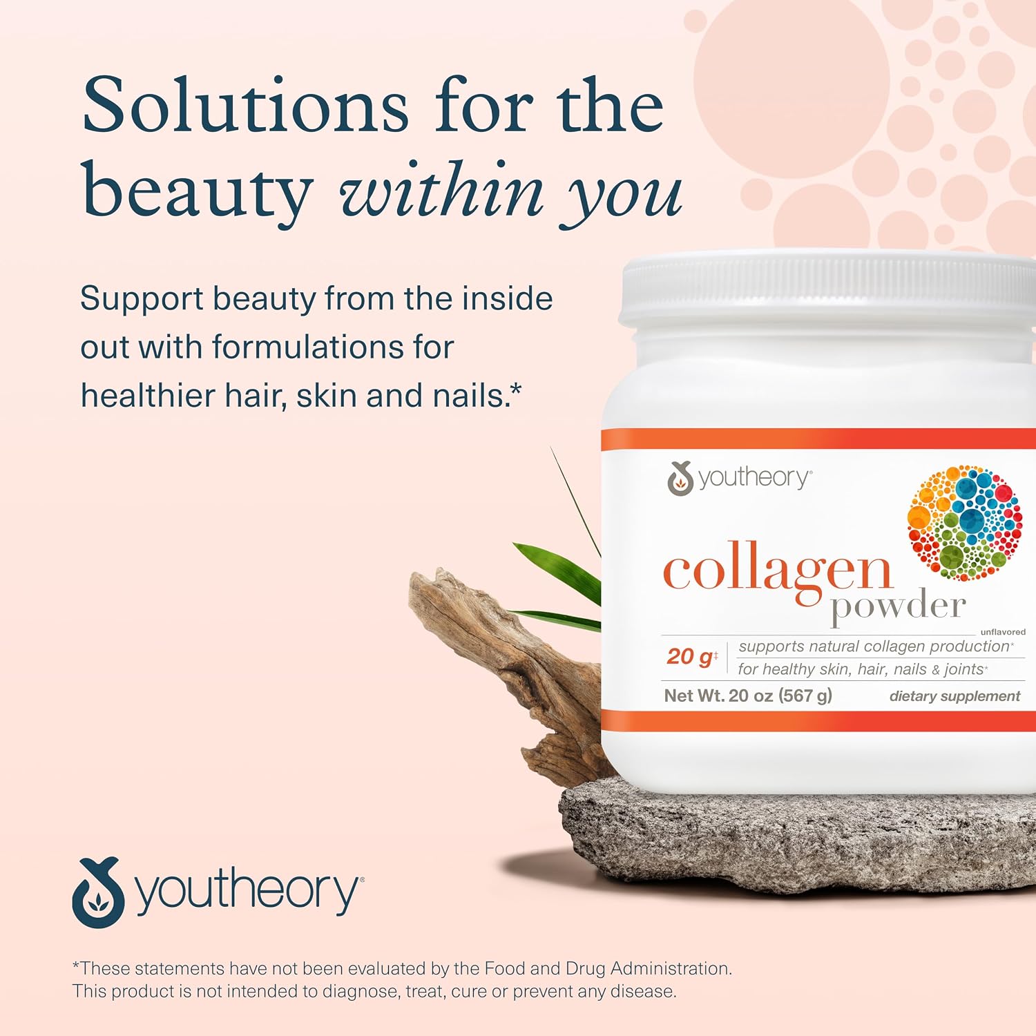 Youtheory Collagen Powder, 20g, Unflavored, 10 oz, 12-Day Supply