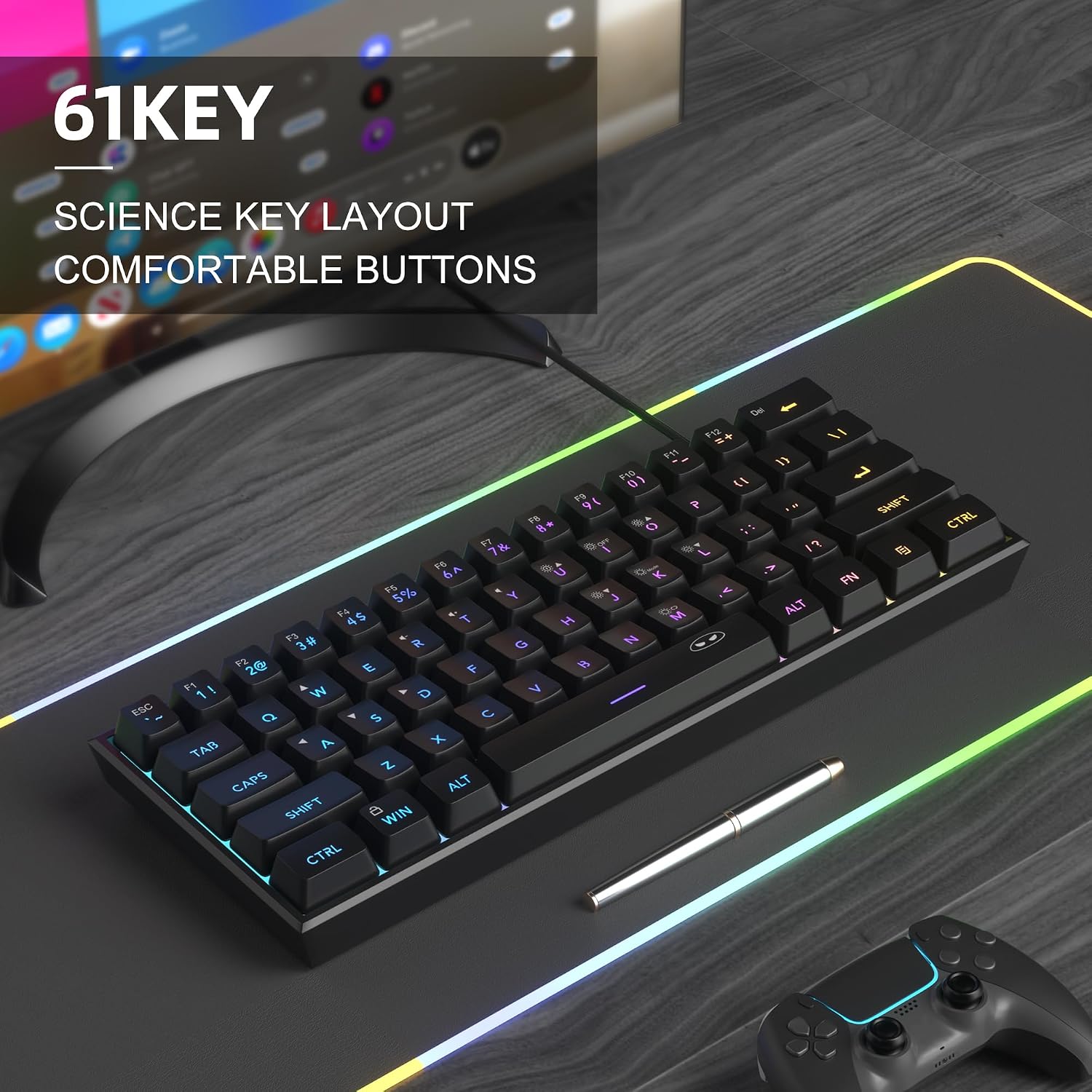 MageGee Mini 60% Gaming Keyboard, RGB Backlit 61 Key Ultra-Compact Keyboard