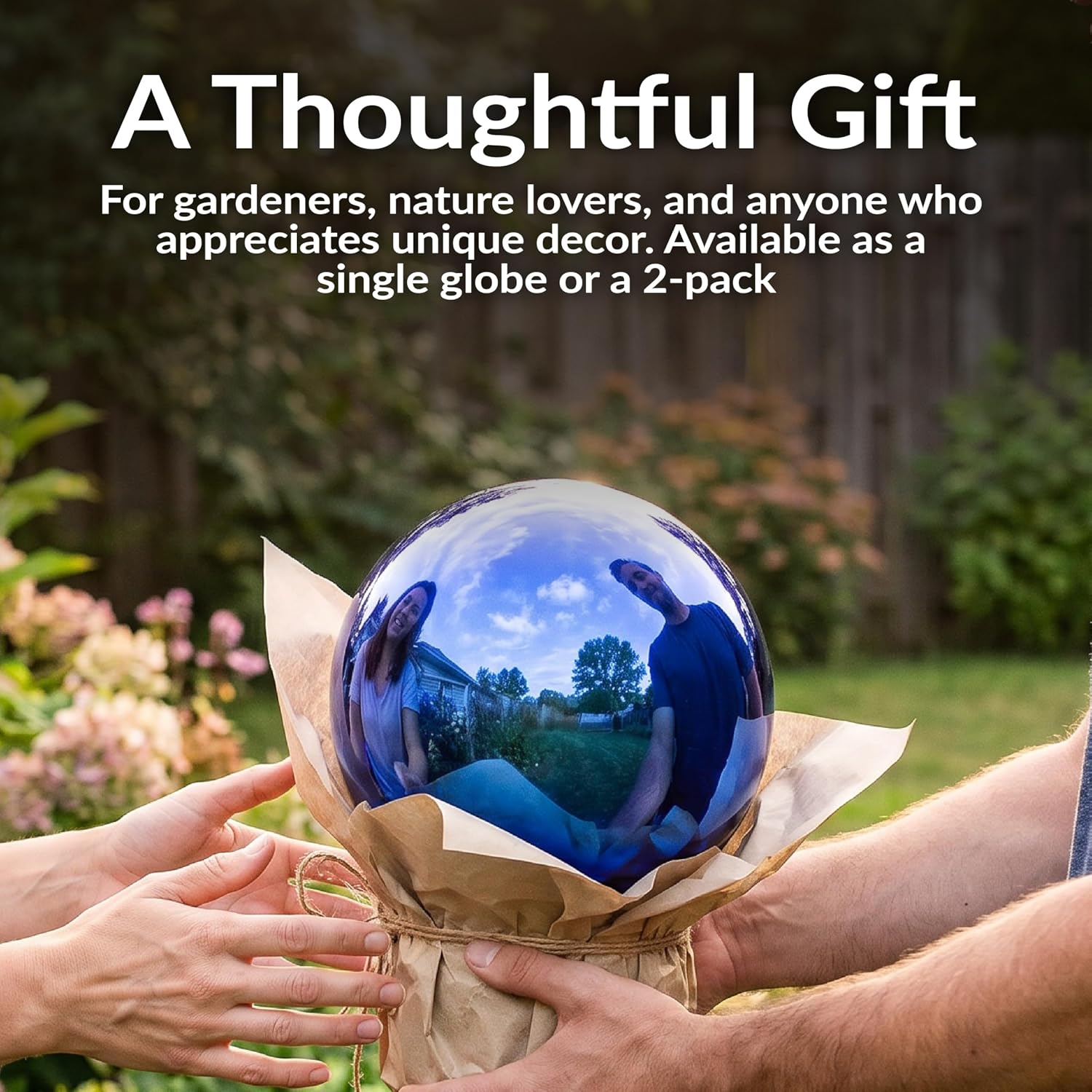 Sunnydaze 10-Inch Handblown Mirrored Glass Gazing Ball, Red | Reflective Outdoor Garden Globe Sphere, for Yard, Patio, Flower Bed, Walkway, and Landscape Decor, Stainless Steel Finish
