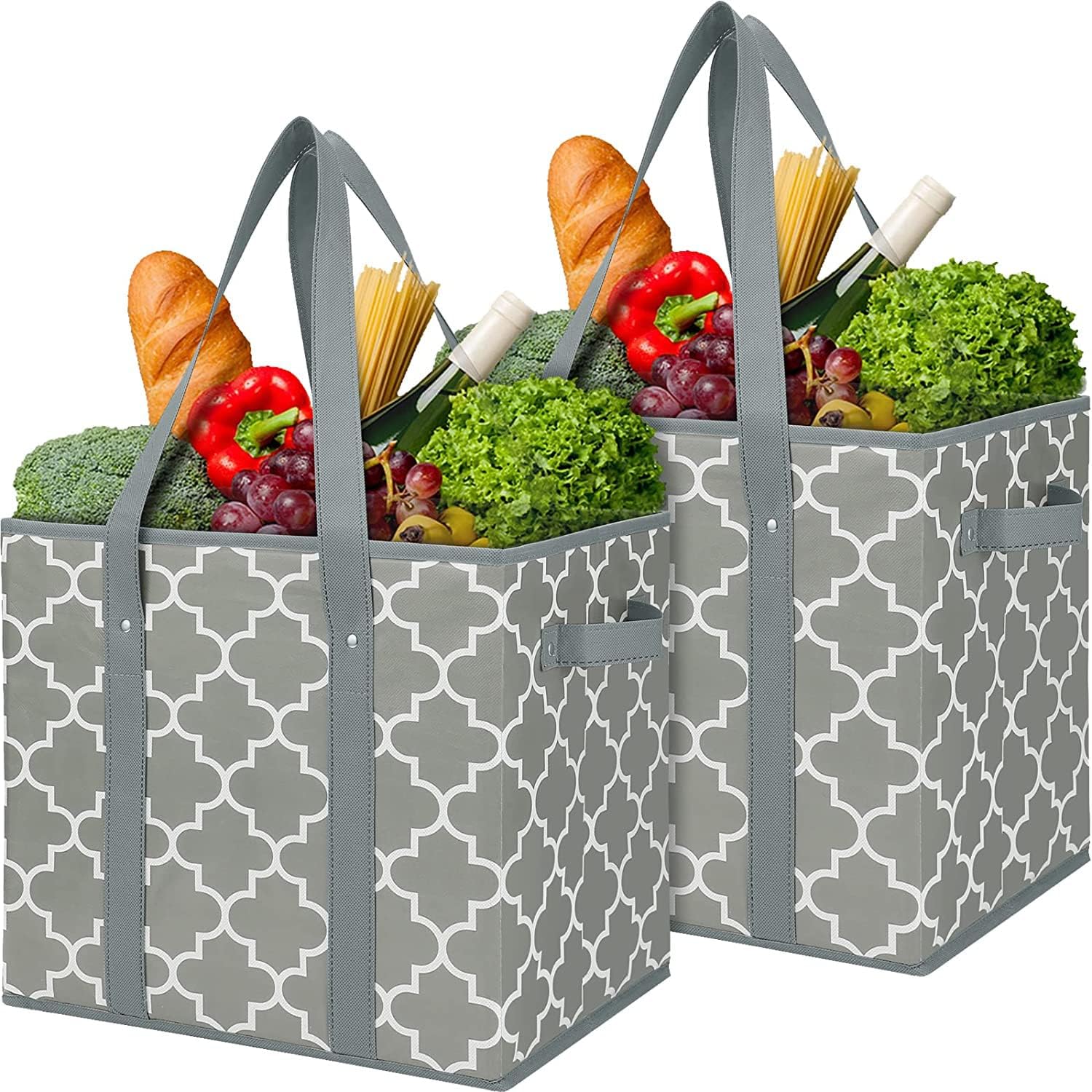 WISELIFE Reusable Grocery Bags 3-Pack Foldable Washable Large Storage Bins Basket Water Resistant Shopping Tote Bag Black