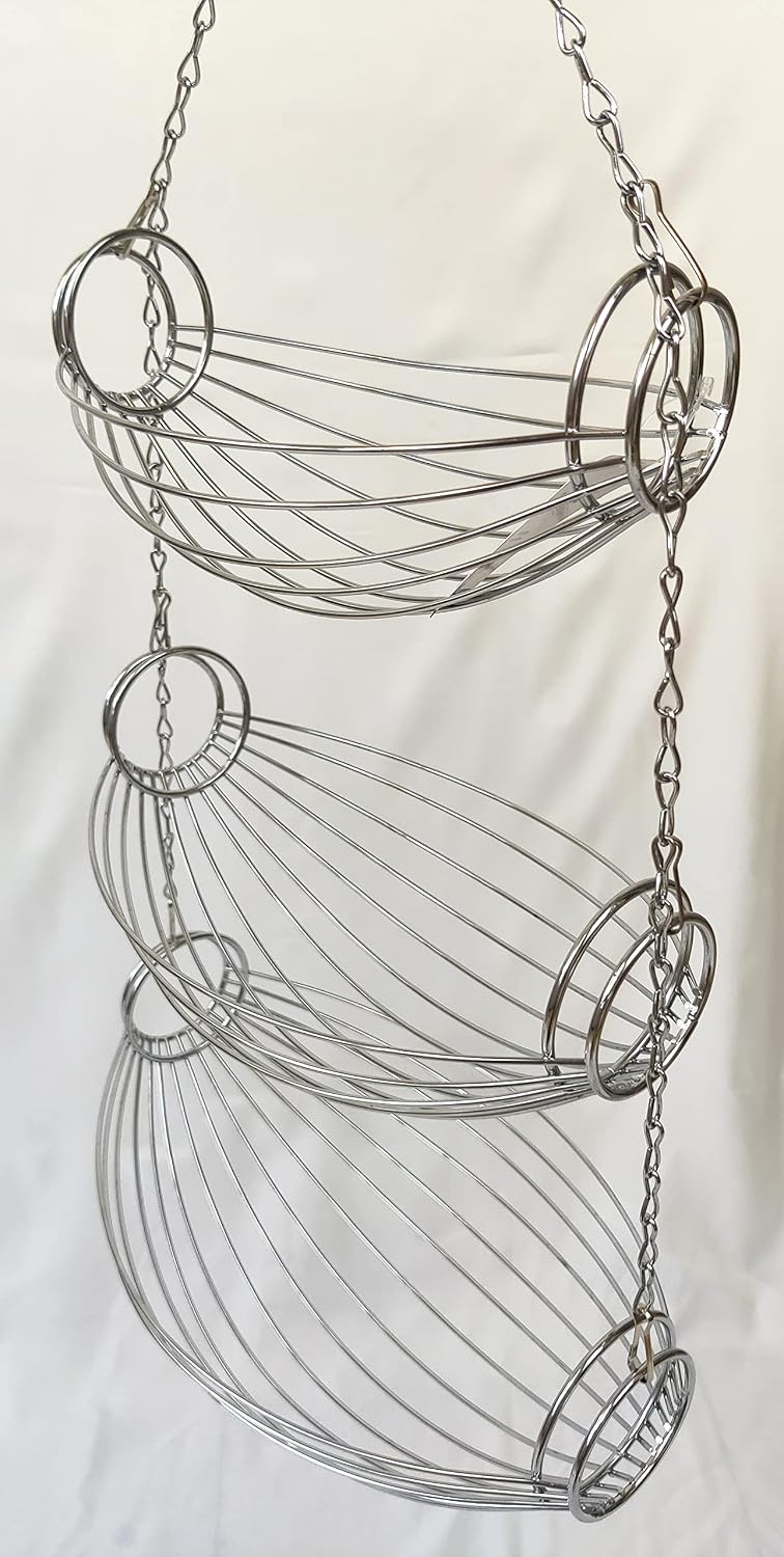 3 Tier Fruit Bowl Fruit Basket for Kitchen, Hanging Kitchen Storage Organizer