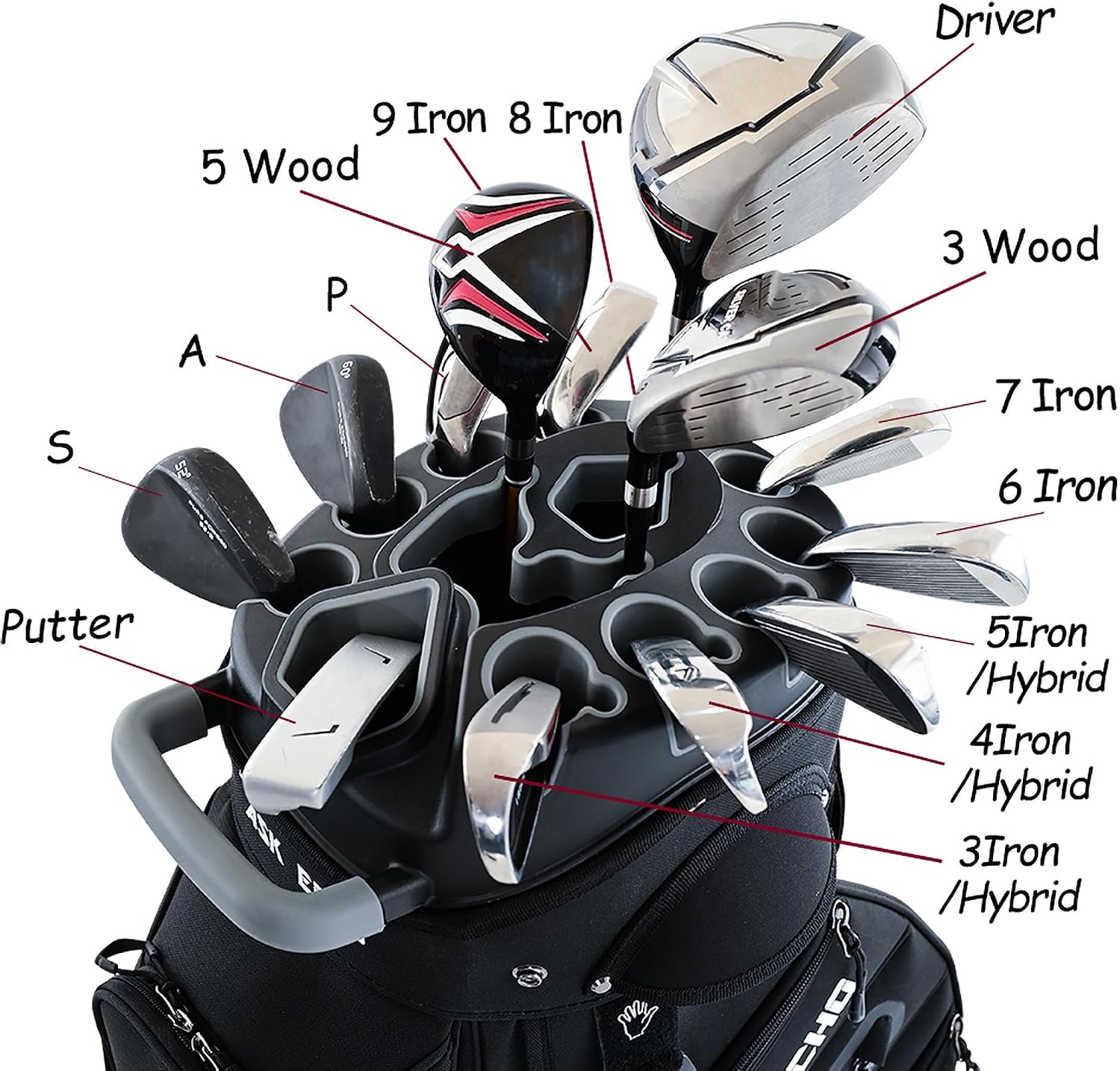 ASK ECHO T-Lock 3.0 Golf Cart Bag, Quiet 14-Way Full-Length Divider