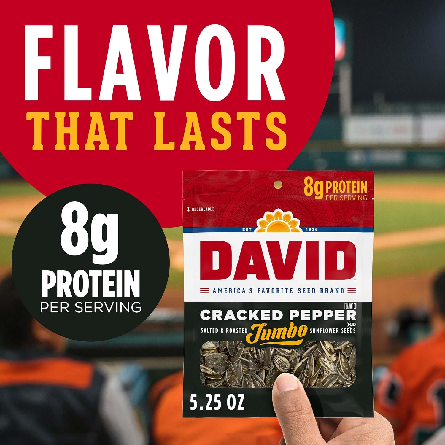 DAVID Jumbo Sunflower Seeds, Cracked Pepper Flavor, 5.25 oz.