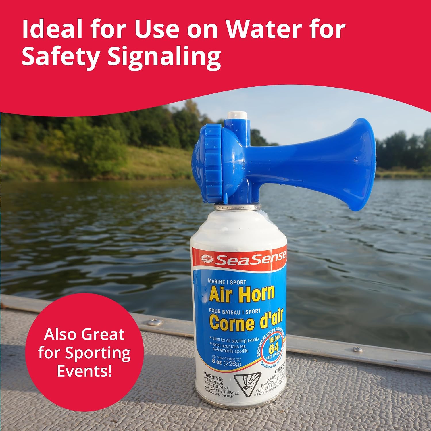 SeaSense Air Horn – Jumbo Size (8 oz), 127 dB – Loud 1 Mile Range, Meets EPA & USCG Standards – Great for Boat & Marine Safety