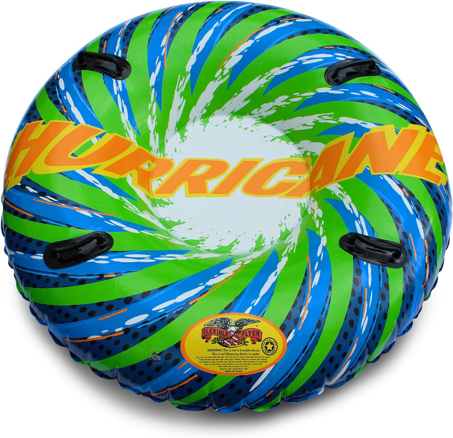 Flexible Flyer 56" Hurricane Snow Tube - 2-Person Round Inflatable Snow Sled and Water Pool Float for Year Round Fun - Double Sled with Handles for