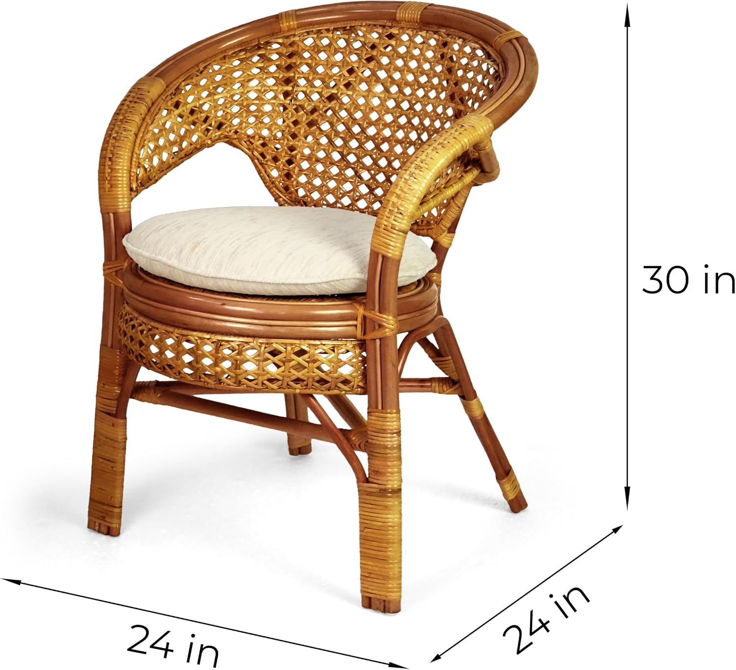 Pelangi Handmade Rattan Dining Wicker Chair Colonial Color w/Cream Cushion