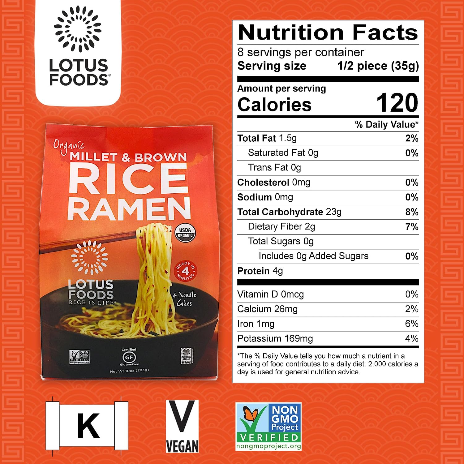 Lotus Foods Organic Millet & Brown Rice Ramen - 10 Oz Bags (Pack of 6) | Gluten Free Rice Ramen, Whole Grain Ramen Noodles, Low Sodium Rice Noodles, USDA Organic, Vegan