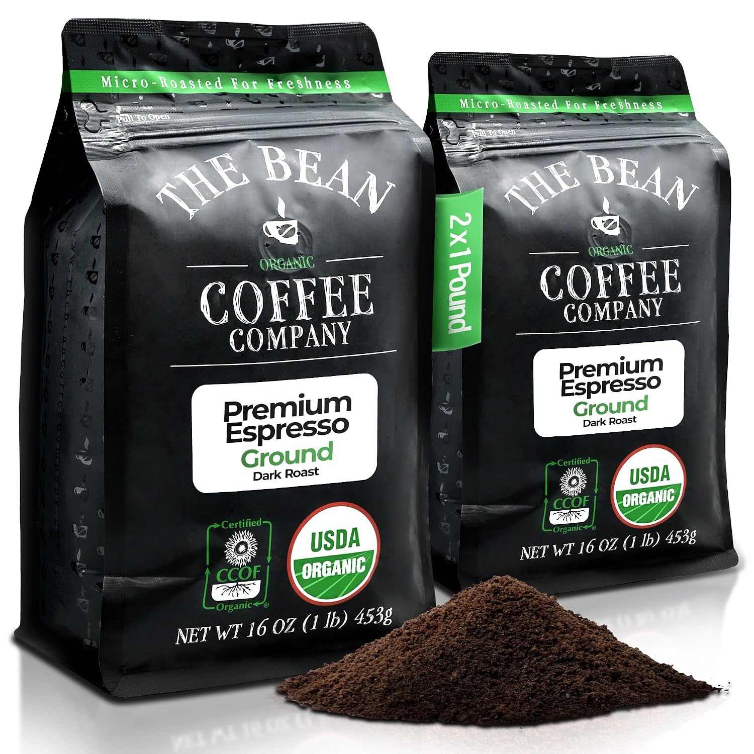 The Bean Organic Coffee Company Le Bean, Dark French Roast, Ground Coffee, 16-Ounce Bag,Café molido tostado organico