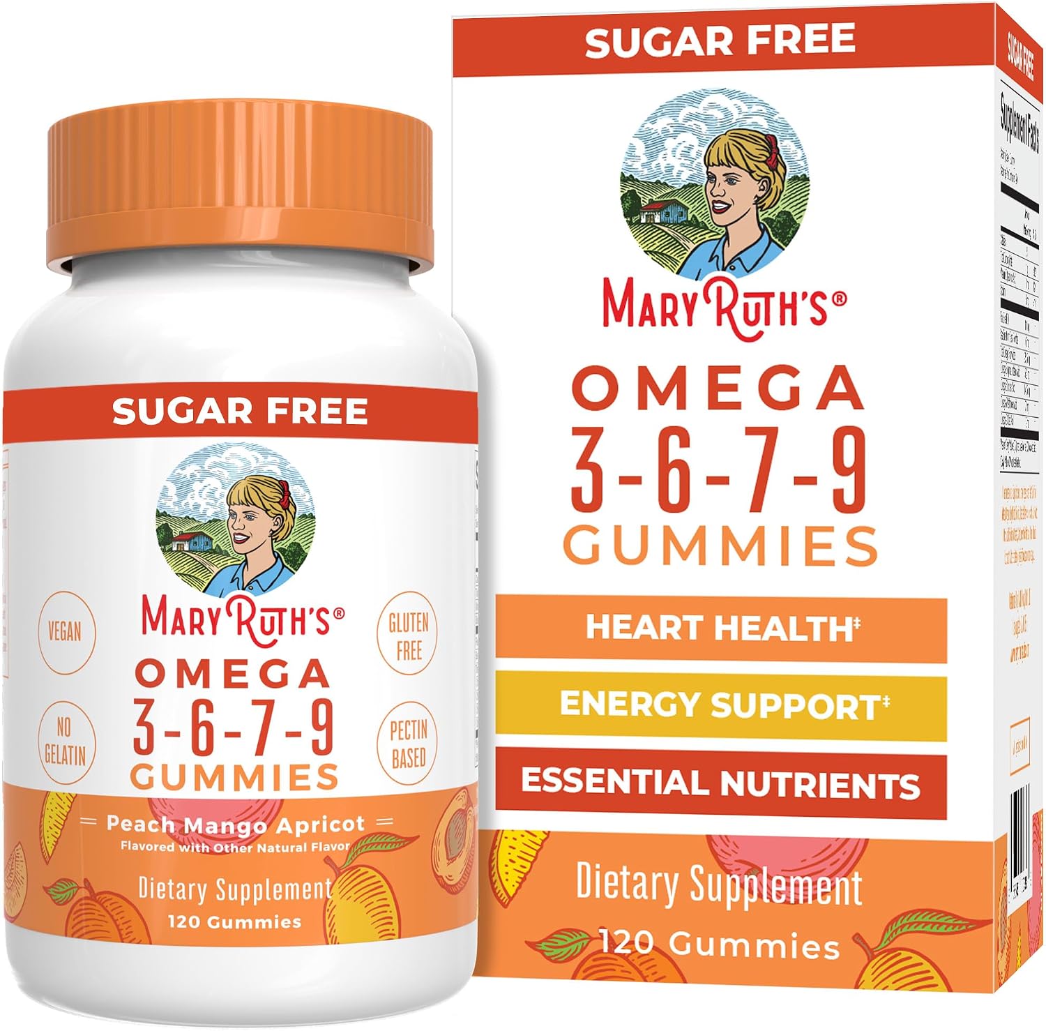 MaryRuth's Vegan Omega 3 6 7 9 Gummies, No Fish Taste, Up to 4 Month Supply | Up to 4 Month Supply, With Flaxseed Oil, No Fish Taste, Non-GMO