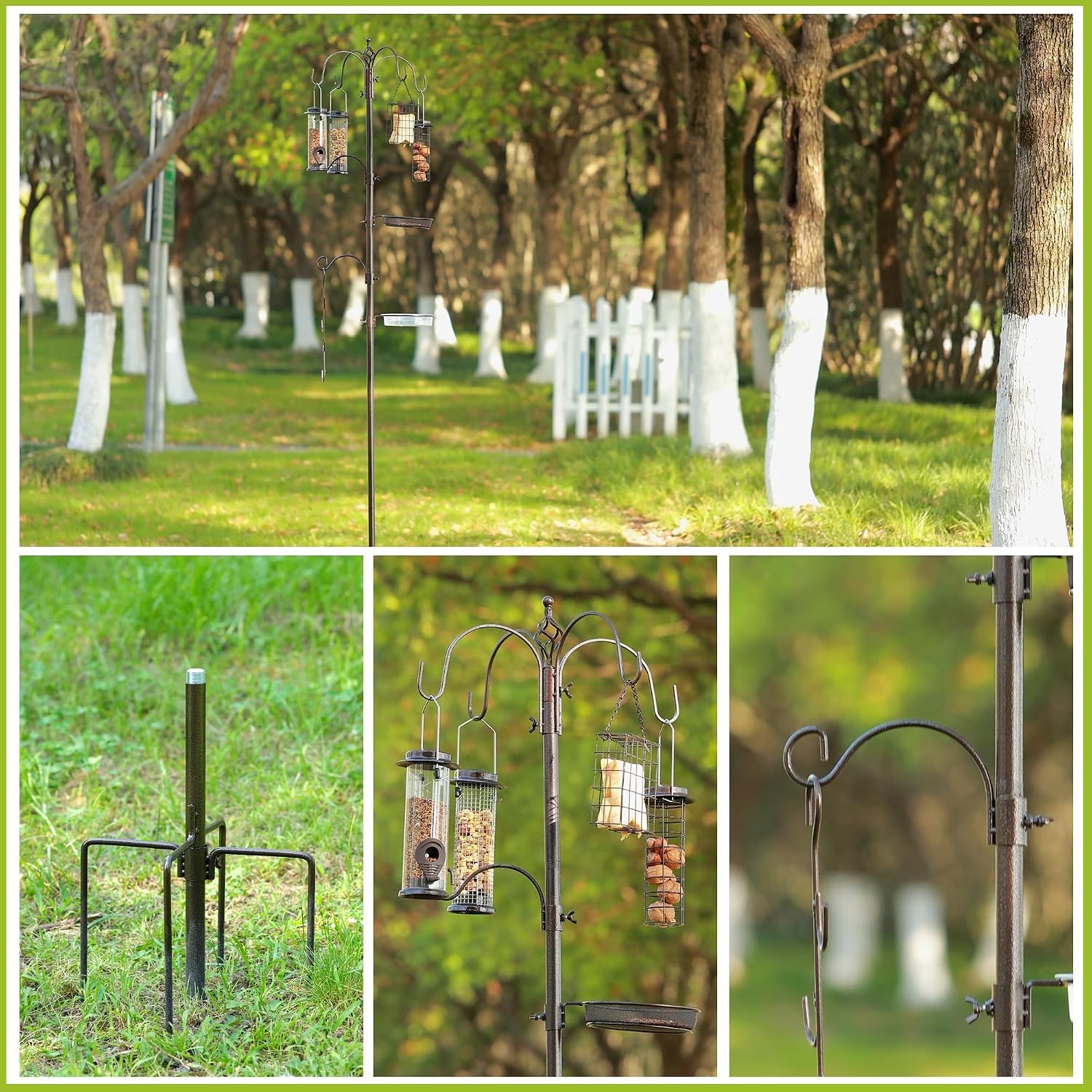 Deluxe Bird Feeding Station Kit with Multi Feeder Hanging Pole, Metal Suet Feeder, Bird Bath