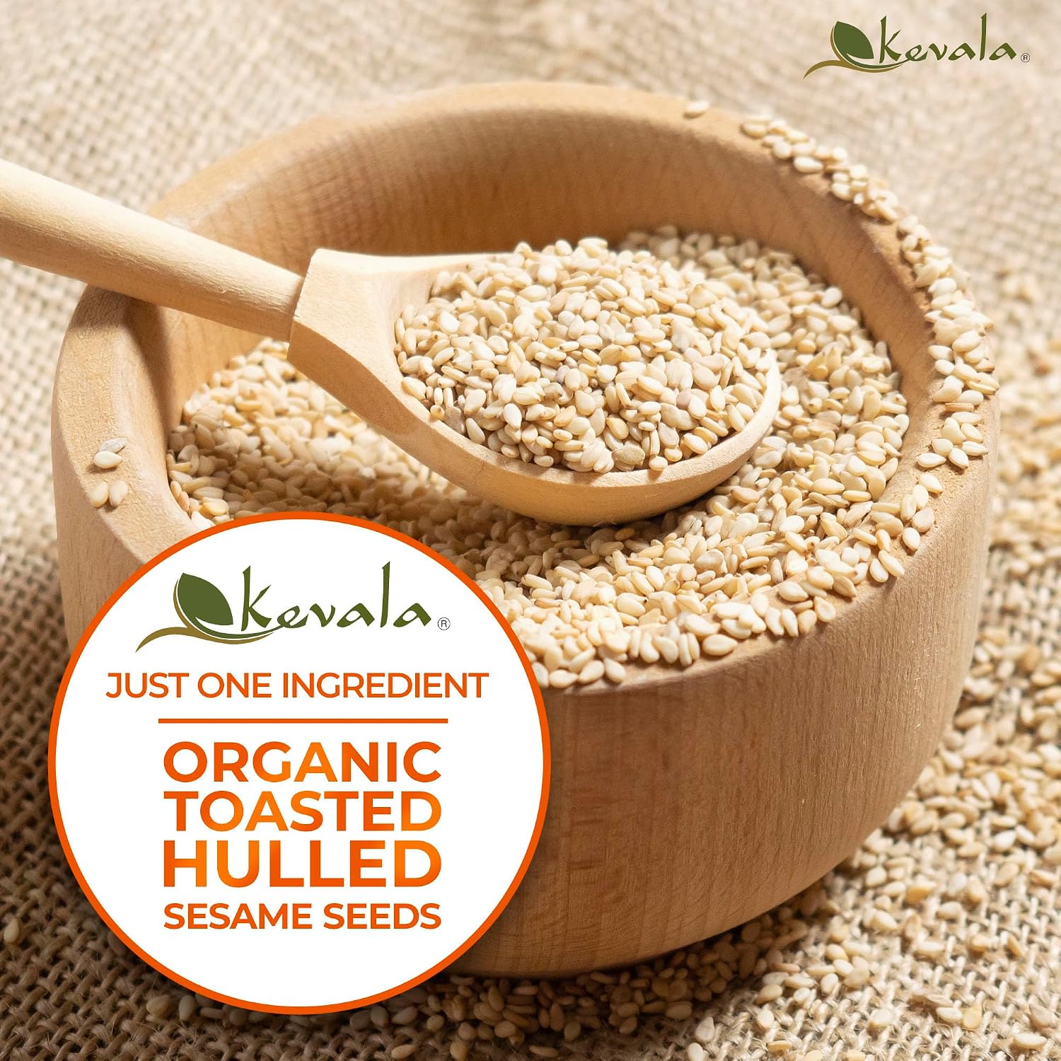Kevala Organic Toasted Sesame (Hulled) - 2 lb, Gluten Free Roasted Sesame | 32 oz, Roasted Sesame Seeds for a Tahini Paste, Kosher