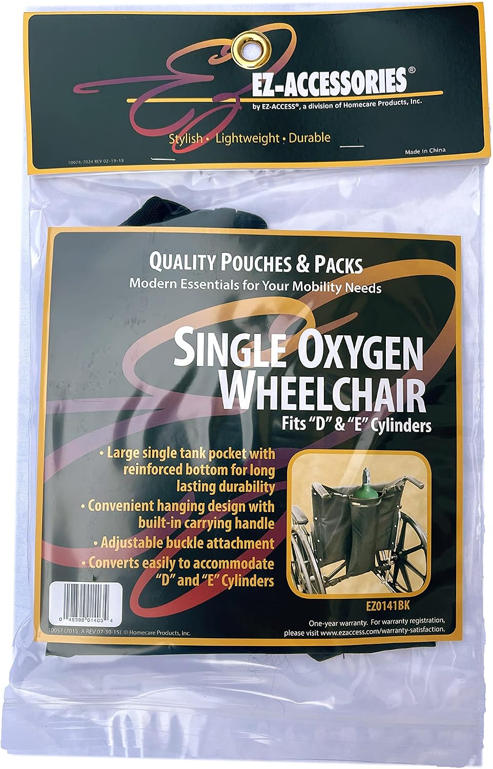 EZ-ACCESS EZ-ACCESSORIES Wheelchair Single Oxygen Carrier for D & E Cylinders
