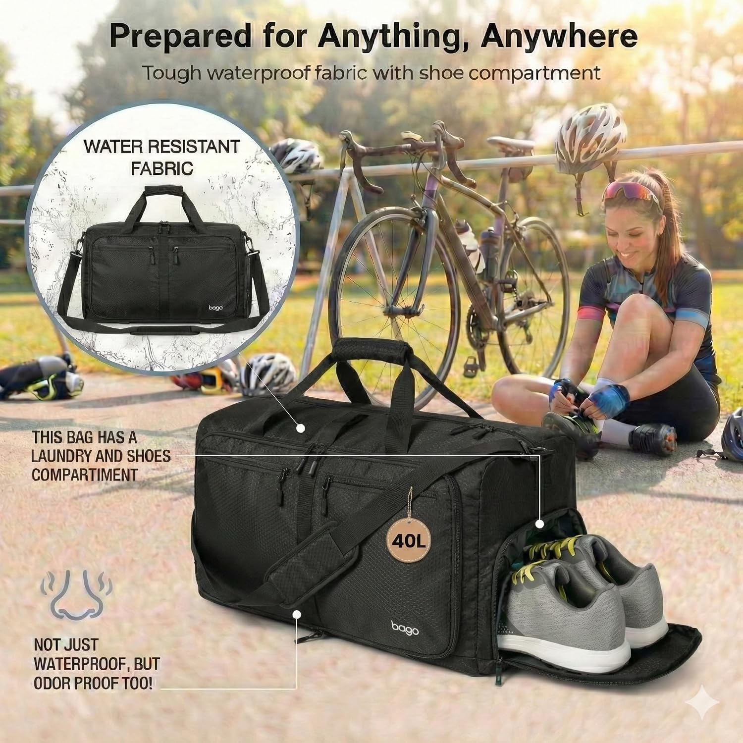 Bago Large Duffle Bag for Travel Women & Men. Durable Lightweight Foldable Travel Duffel Bags For Traveling Women. 80L Duffle Bags For Overnight Bag With Shoe Compartment Collapsible Weekender duffel