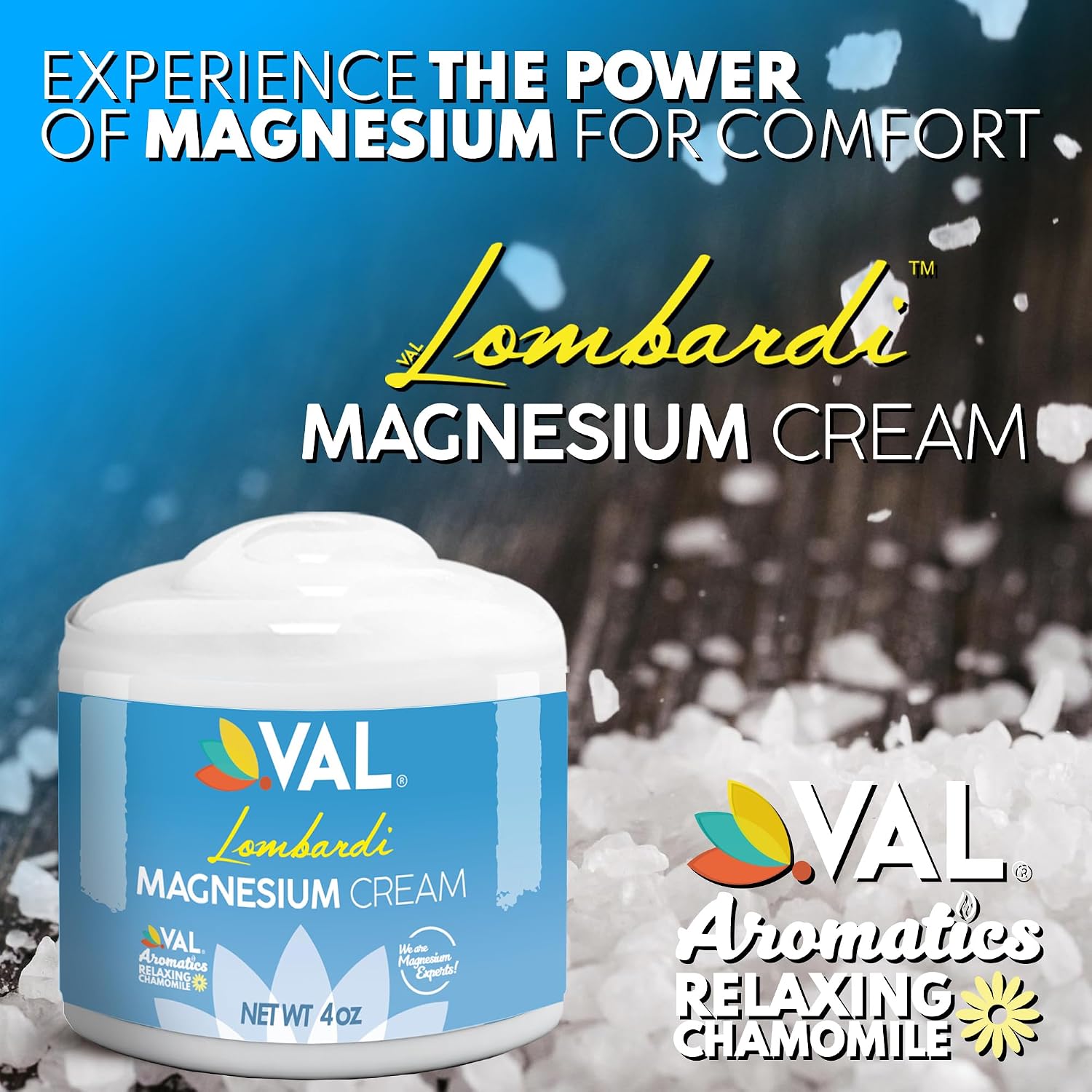 VAL Lombardi Magnesium Lotion, Nighttime Zechstein Magnesium Chloride Cream, Hydrating, Fast-Absorbing, Topical Magnesium for Feet, Legs, Arms, Chest - 4 Ounce (Pack of 1)
