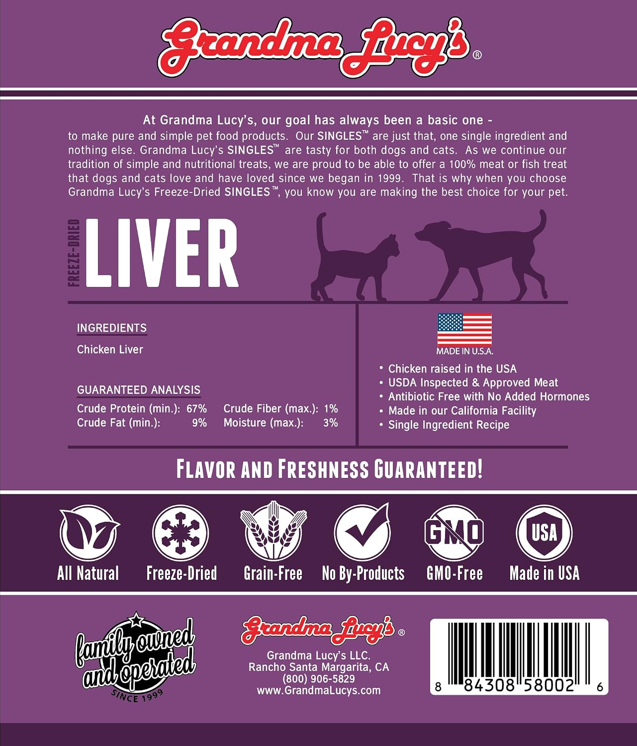 Grandma Lucy’s Singles Pet Treat, Freeze-Dried Single Ingredient Treats for Dogs and Cats - Liver, 2.5 oz