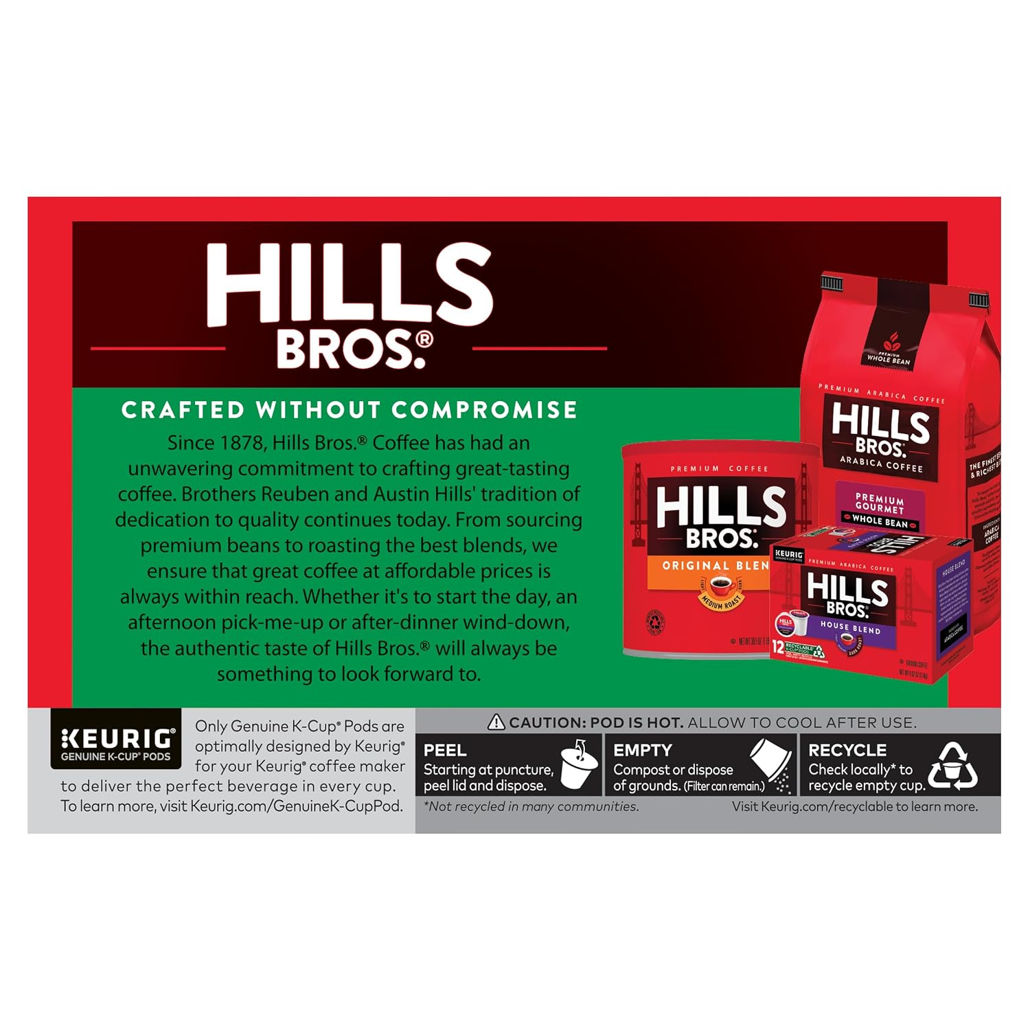 Hills Bros Single Serve Coffee Pods, 100% Colombian Ground Coffee, Medium Roast, 12 Count – Keurig Compatible, Roasted 100% Arabica Beans, Smooth Balanced Flavor
