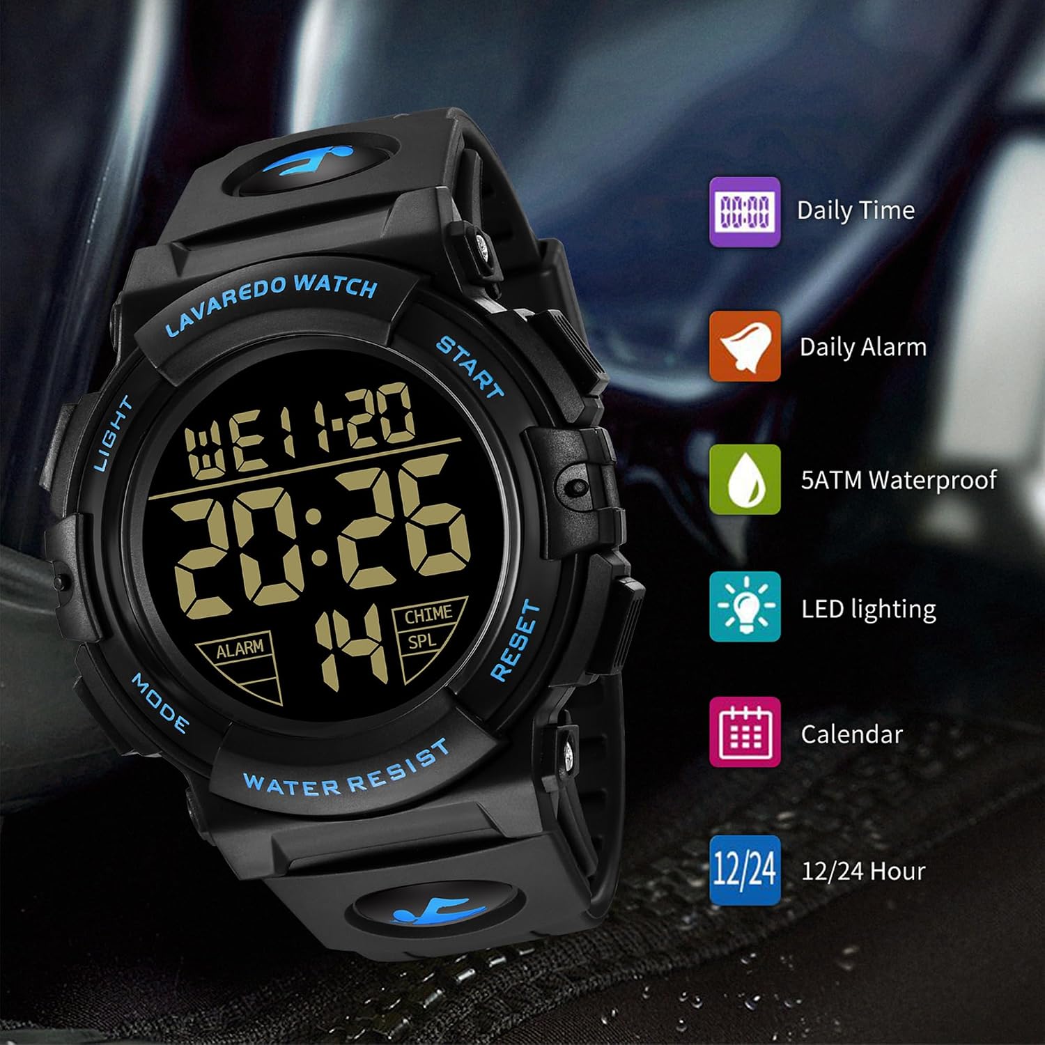 L LAVAREDO Mens Digital Watch Sports Military Watches Waterproof Outdoor Chronograph Wrist Watches for Men with LED Back Ligh/Alarm/Date