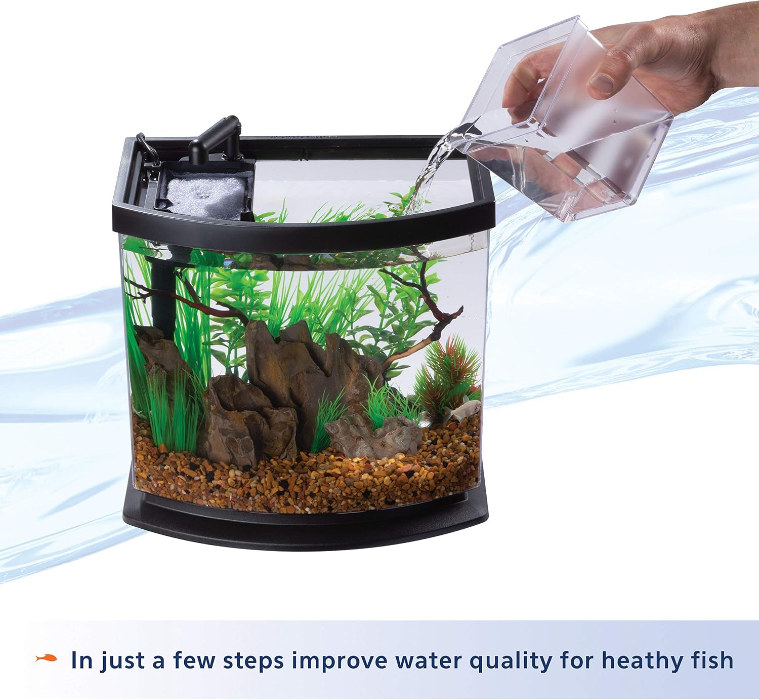 Aqueon LED MiniBow Small Aquarium Fish Tank Kit with SmartClean Technology, Blue, 1 Gallon
