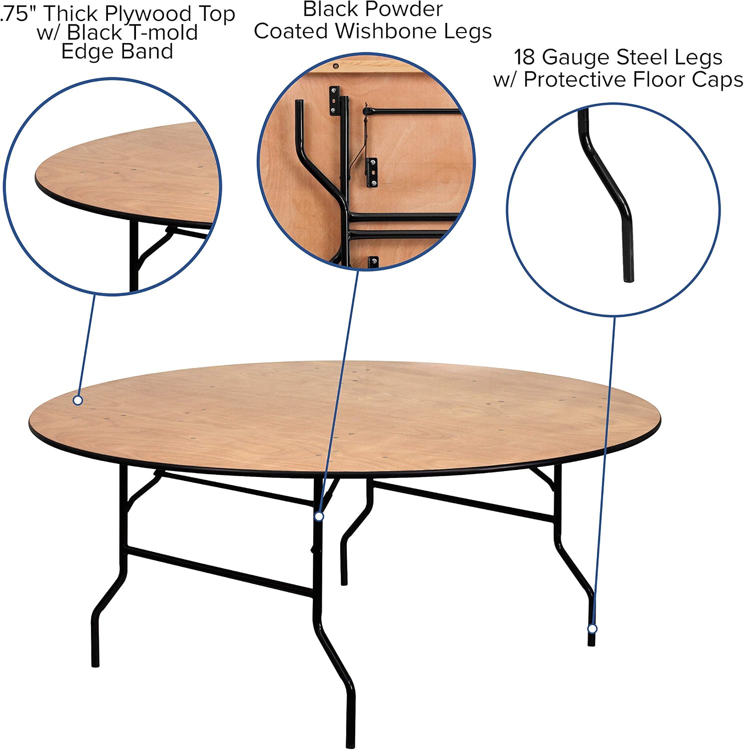 Flash Furniture Furman 6' Round All-Occasion Wood Folding Event Table, Foldable Round Portable Banquet Table with Wooden Top