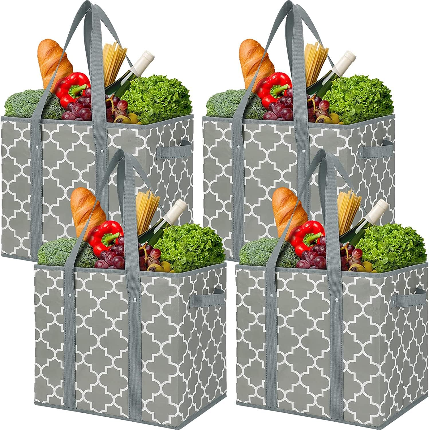WISELIFE Reusable Grocery Bags 3-Pack Foldable Washable Large Storage Bins Basket Water Resistant Shopping Tote Bag Black