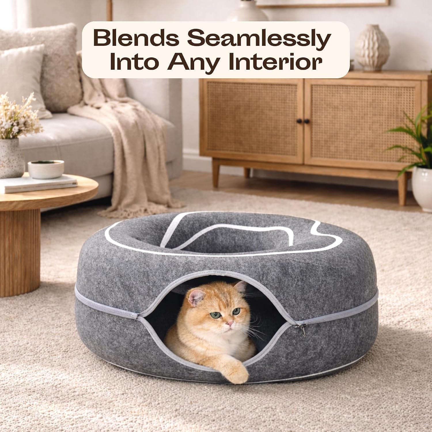 Cat Cave – Premium Felt Cat Bed for Indoor Cats, Handmade 100% Merino Wool (Large, Black Aqua)