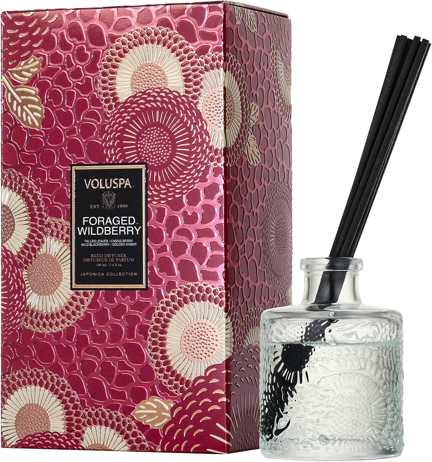 Voluspa Santal Vanille Scented Reed Diffuser, 3.4 oz, Luxury Santal Diffuser, Oil Reed Diffusers for Home, Handcrafted in the USA
