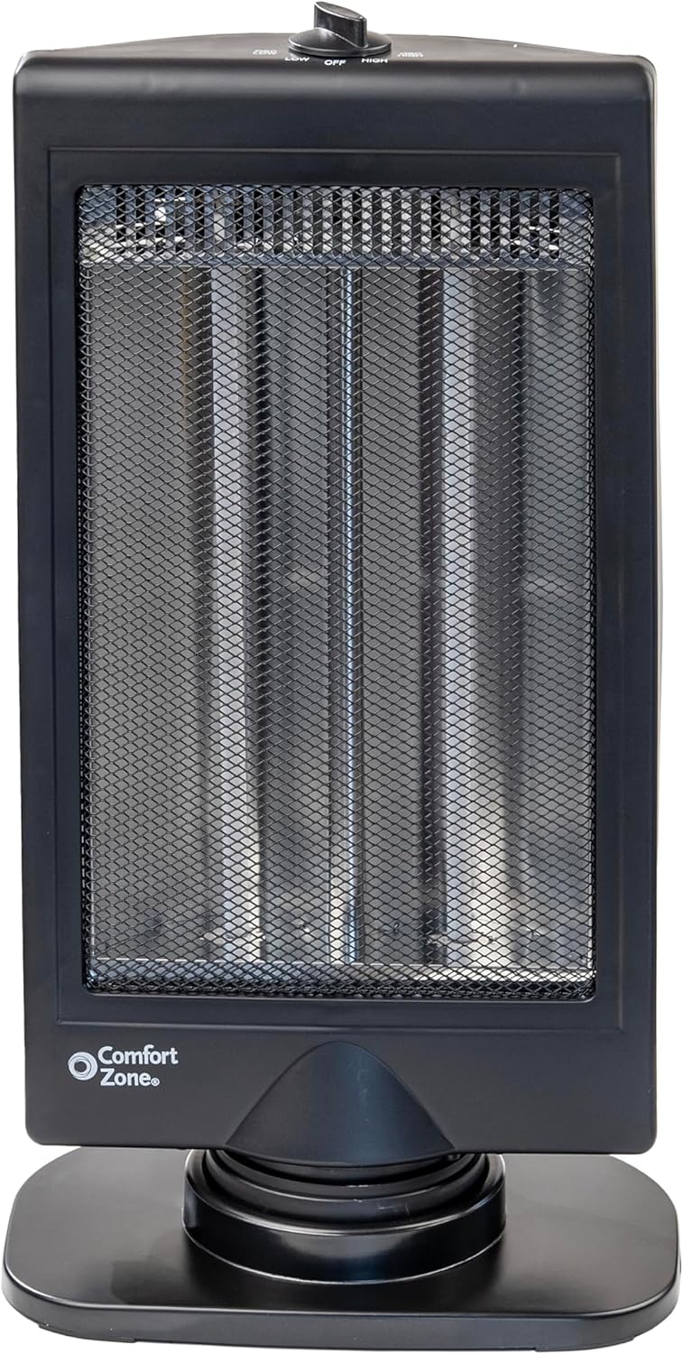 Comfort Zone Oscillating Portable Space Heater, Flat Panel, Halogen, Infrared, Electric, Adjustable Tilt, Overheat Sensor, Stay-Cool