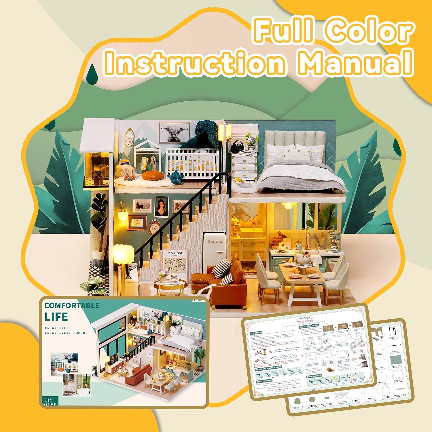 Flever Dollhouse Miniature DIY House Kit Creative Room with Loft Apartment Scene for Romantic Artwork Gift (Tranquil Life)