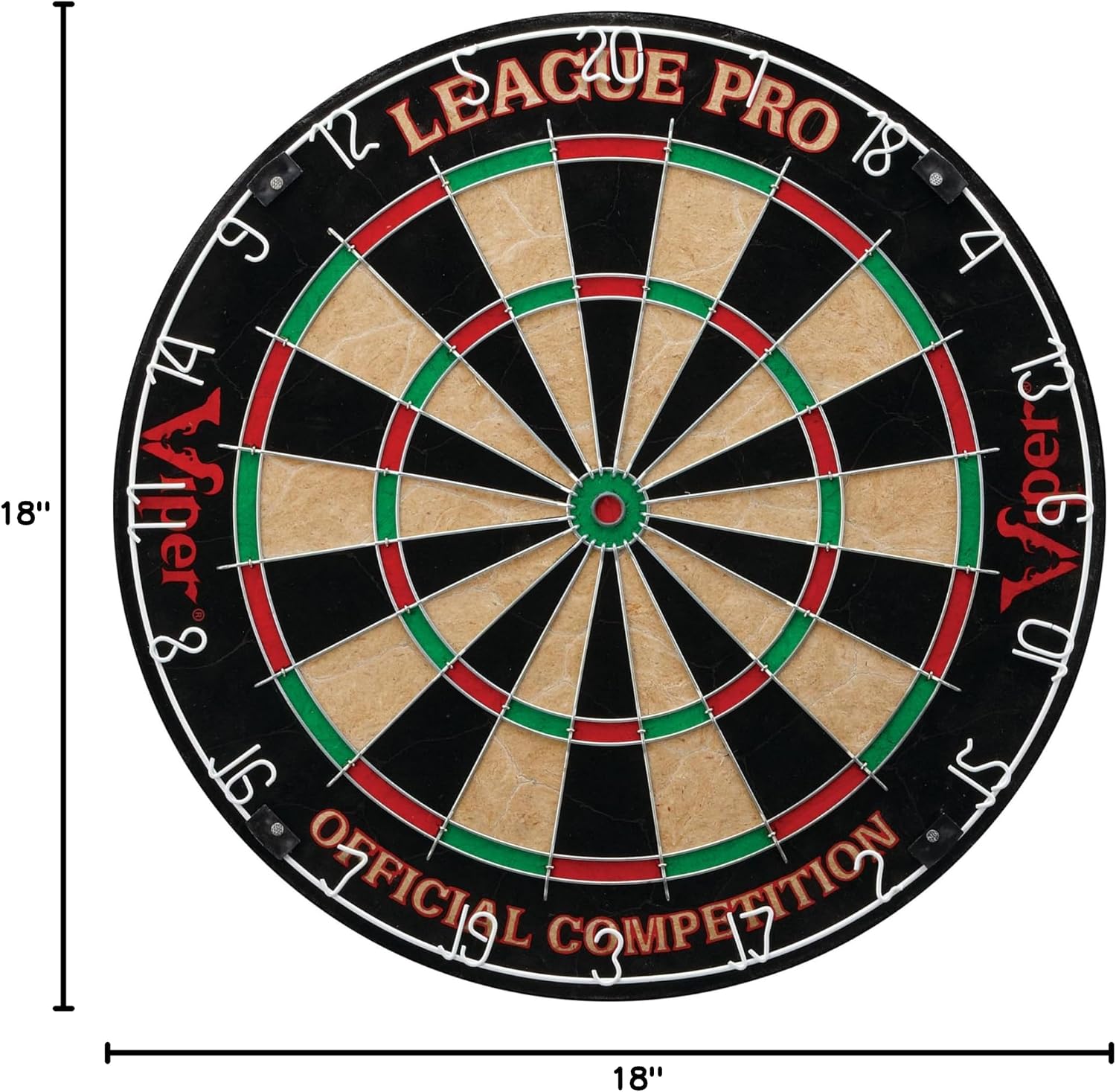 Viper League Pro Regulation Bristle Steel Tip Dartboard Starter Set with Staple-Free Bullseye, Radial Spider Wire