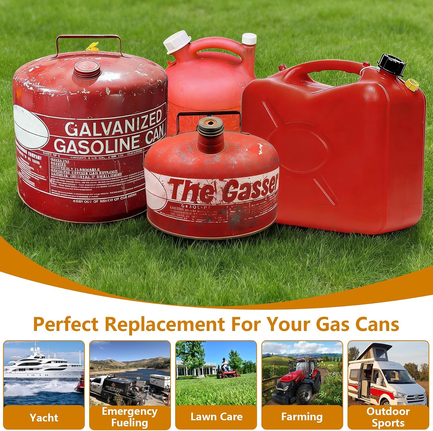 1-Pack No Cap Gas Can Spout with Rubber Stopper Compatible with Eagle and Jerry Cans 1.5, Missing Cap Gas Can Replacement Spouts