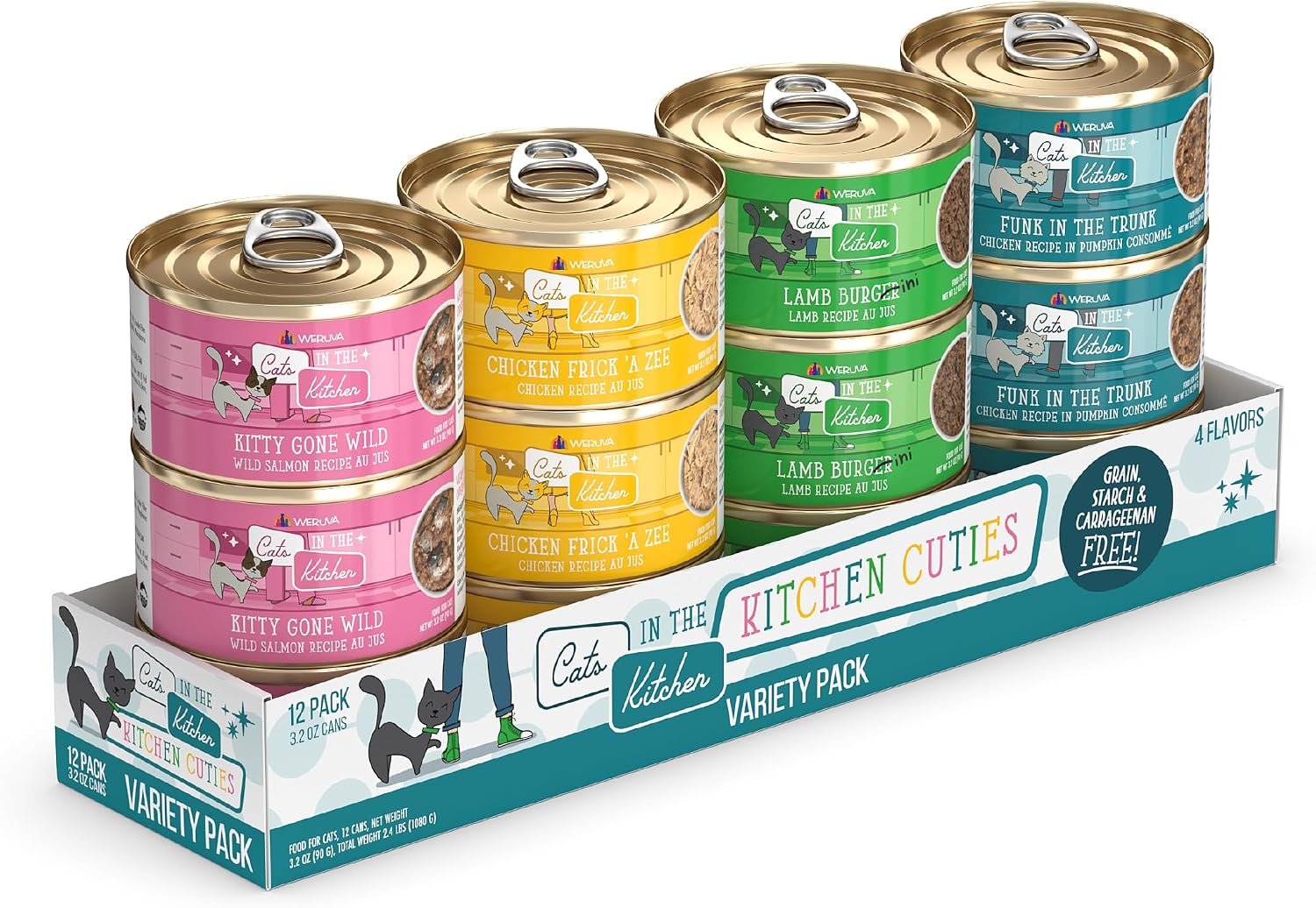 Weruva Cats in the Kitchen, Kitchen Cuties Variety Pack, Wet Cat Food, 3.2oz Can (Pack of 12)