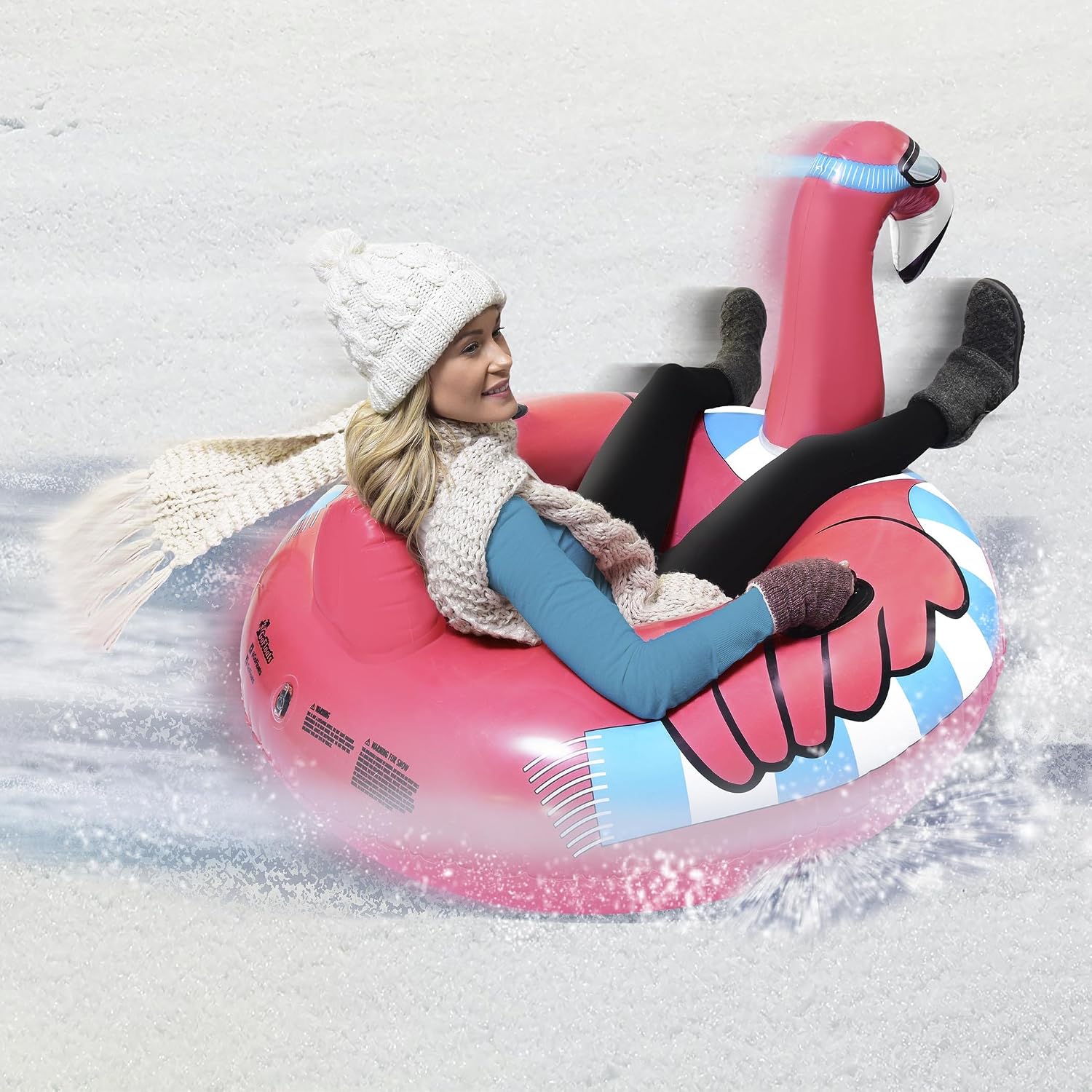 GoFloats Winter Snow Tubes - Choose from Unicorn, Disney's Frozen, Ice Dragon, Polar Bear, Penguin, Flamingo - Inflatable Sled for Kids and Adults