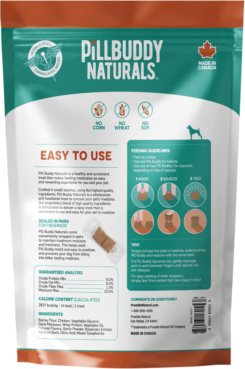 Presidio Earthly Pill Buddy Naturals - PB & Banana Recipe Pill Hiding Treats for Dogs - Make A Perfect Pill Concealing Pocket Or Pouch for Any Size Medication - 30 Servings