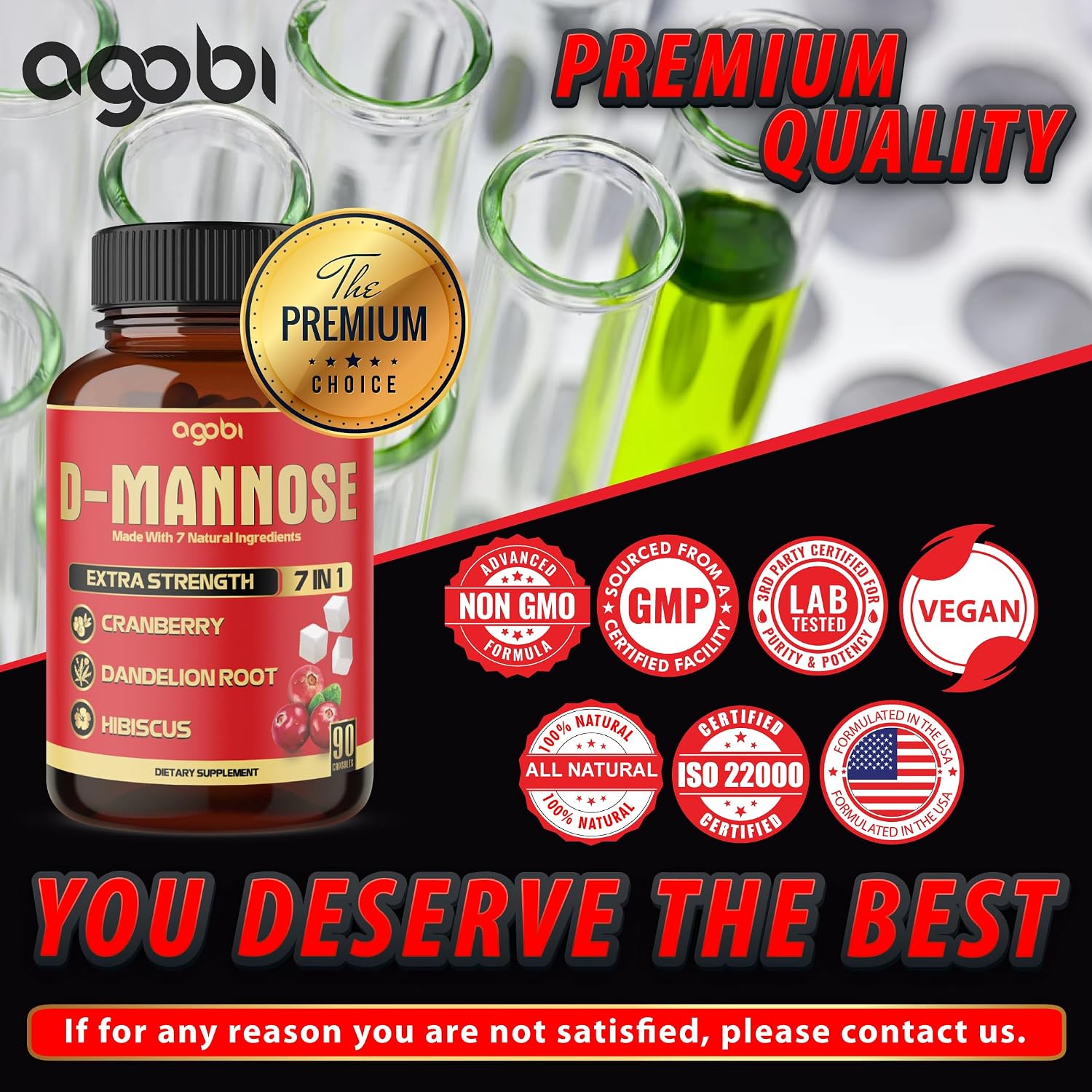 agobi D-Mannose Capsules - 7 Herbs with Cranberry, Dandelion