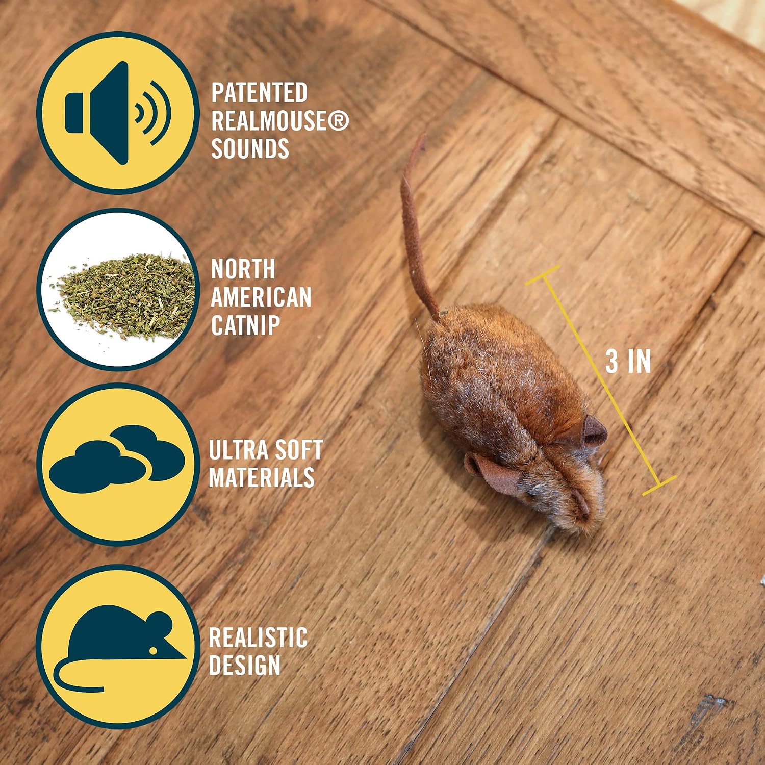OurPets Play-N-Squeak Twice the Mice Cat Toy, 2 Piece Set, Catnip Filled | Real mouse sound effect, electronic squeaker inside, sparks hunting instinct, engaging design, for indoor felines every day