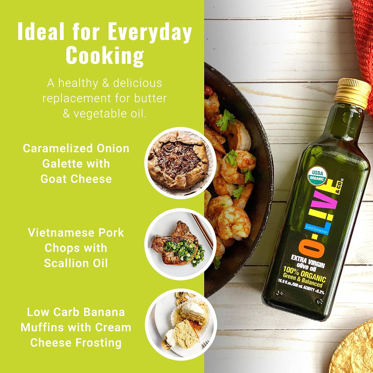 O-Live&Co. Premium USDA Organic Extra Virgin Olive Oil - First Cold Pressed EVOO - Phenolic Rich - Single Origin - Early Harvest - Versatile Oil Cooking & Dressing - 1L