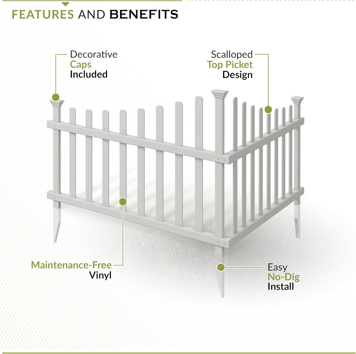 Zippity Ashley Corner Picket Fence, White Vinyl DIY No Dig Kit | 30inH x 40inW, 2 Panels, Garden Border Fencing, ZP19007