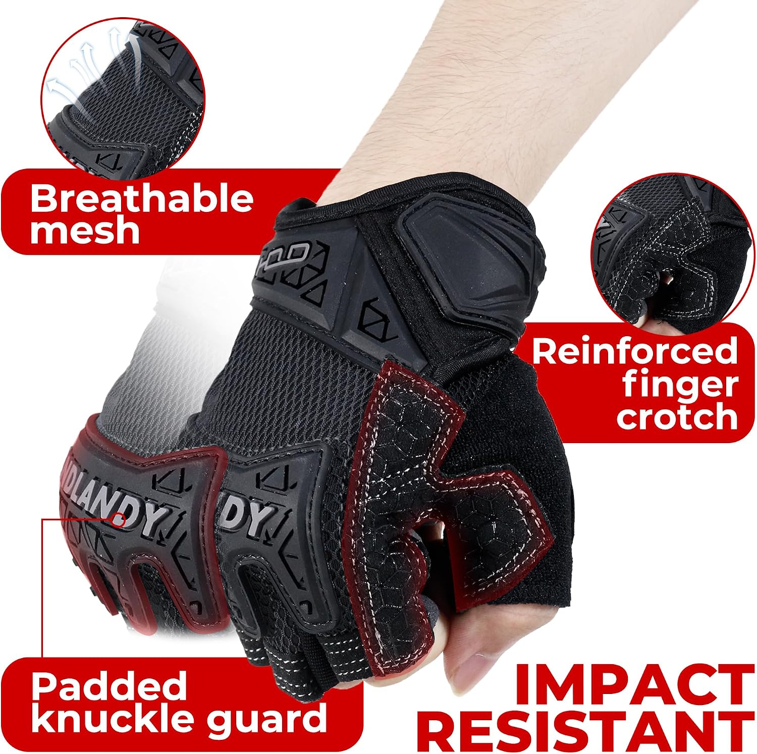 HANDLANDY Framer Work Gloves Open-Finger Carpenters Gloves, Fingerless Gaming Gloves for Tactical Shooting, Airsoft, Hunting, Police Work and Hiking L