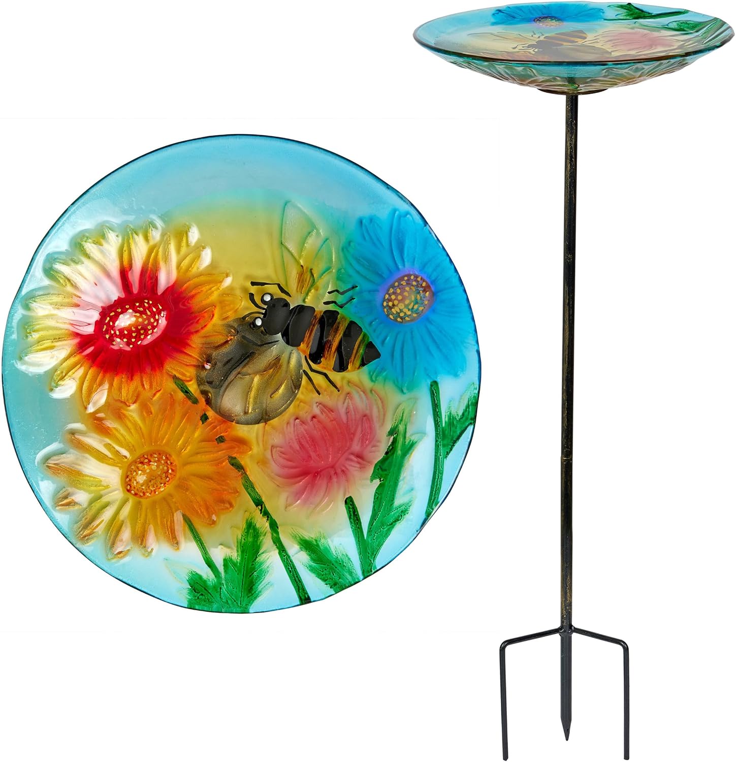 Alpine Corporation 25" Tall Outdoor Birdbath with Planter Pedestal Yard Statue, Stunning Garden Accent, 15" Round, Green
