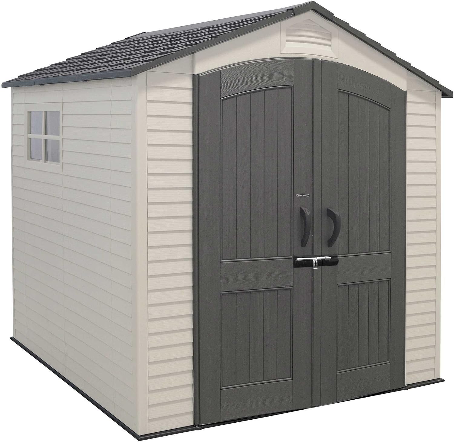 Lifetime 7' x 7' Outdoor Storage Shed with High-Density Polyethylene, Steel-Reinforced, Desert Sand