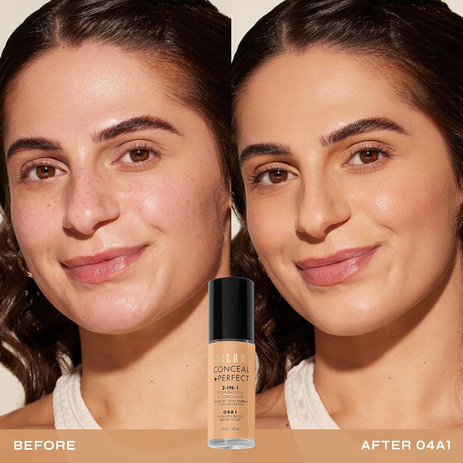 Milani Conceal + Perfect 2-in-1 Foundation + Concealer Makeup -13-Chestnut | Medium-To-Full Coverage, Natural-Matte Finish. Under Eye Corrector, Cover Redness & Imperfections. Waterproof & Sweat-Proof.