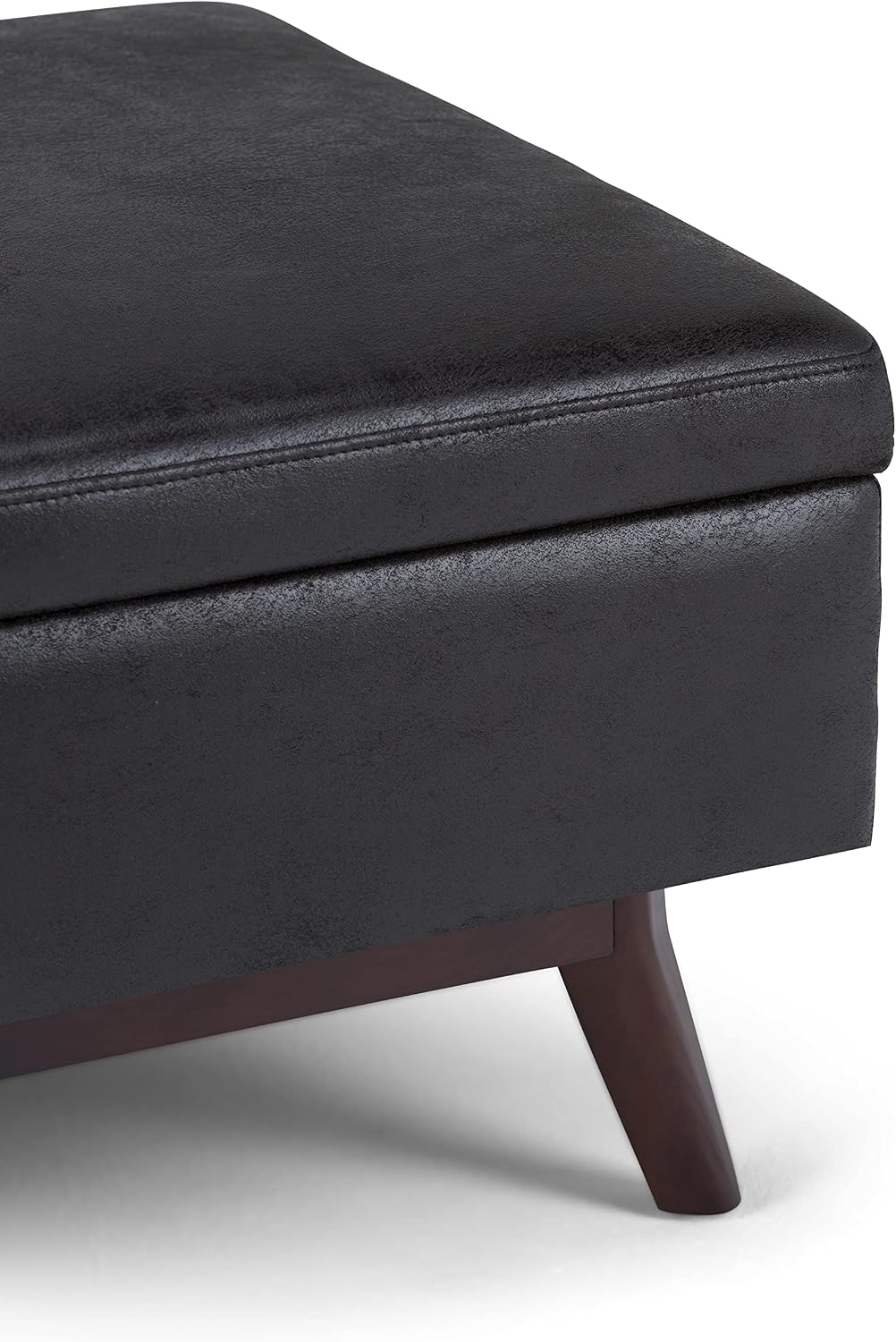 SIMPLIHOME Owen 34" Wide Vegan Leather Lift Top Ottoman in Dark Blue