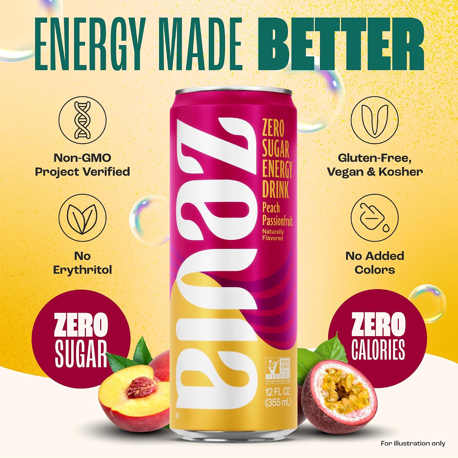Zevia Zero Sugar Energy Drink, Raspberry Lime, 12 oz Cans (12-Pack) – Naturally Sweetened, Zero Calorie Sugar Free Energy - Non-GMO Project Verified, Gluten-Free, Vegan