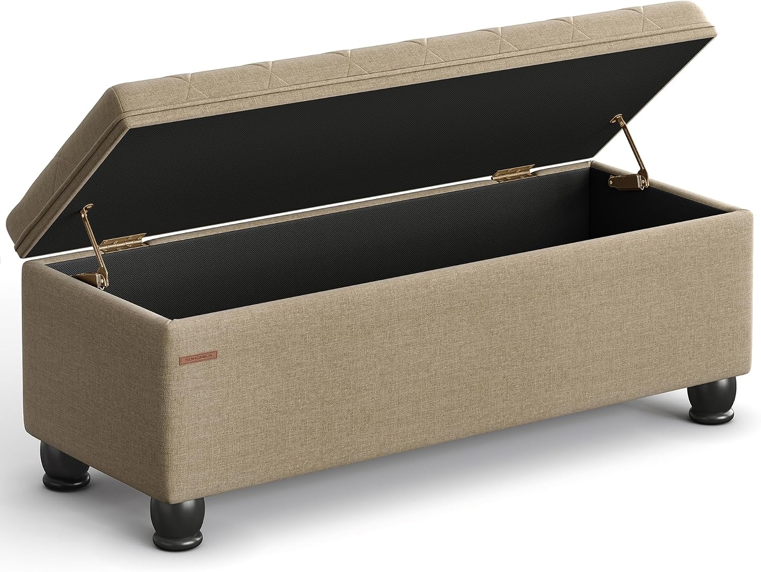 SONGMICS Storage Ottoman, 46.5 Inches Bedroom Bench, Solid Wood Legs