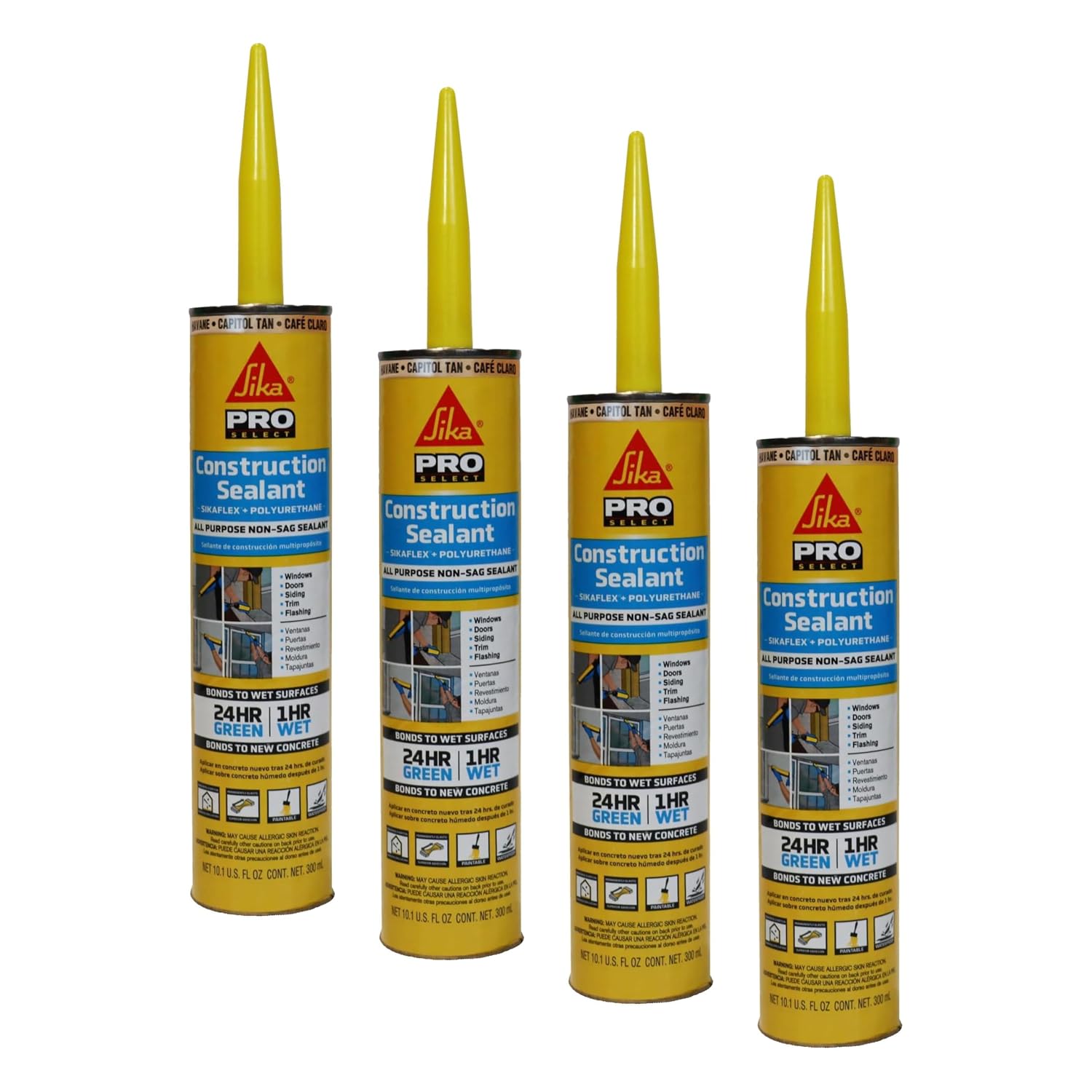 SIKA Sikaflex Construction Sealant - White, All-Purpose Polyurethane for Joints 1/2" or Smaller - 10.1 fl. oz - Weatherproof, High Elasticity, Paintable, Strong Adhesion