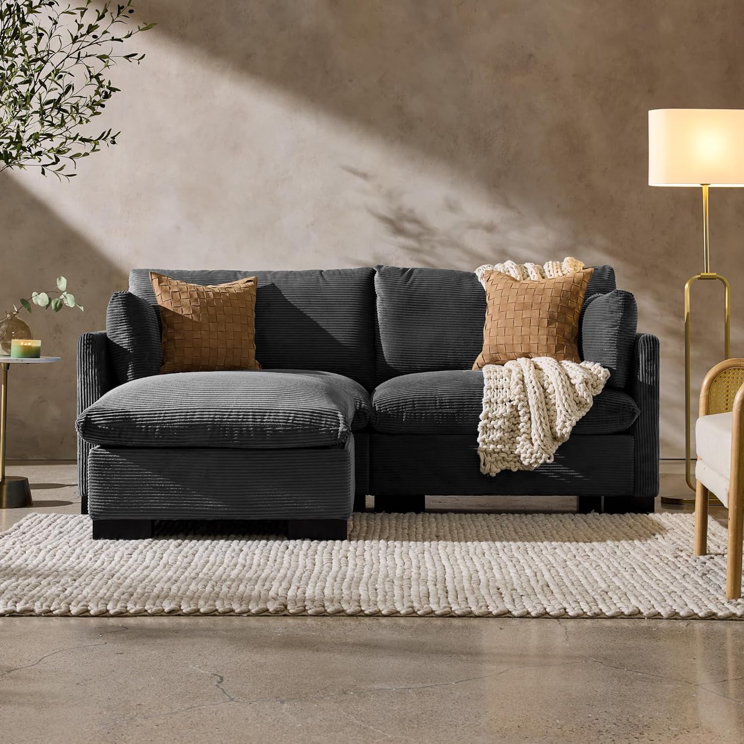 Best Choice Products Upholstered Sectional Sofa for Home, Apartment, Dorm, Bonus Room, Compact Spaces w/Chaise Lounge, 3-Seat, L-Shape Design