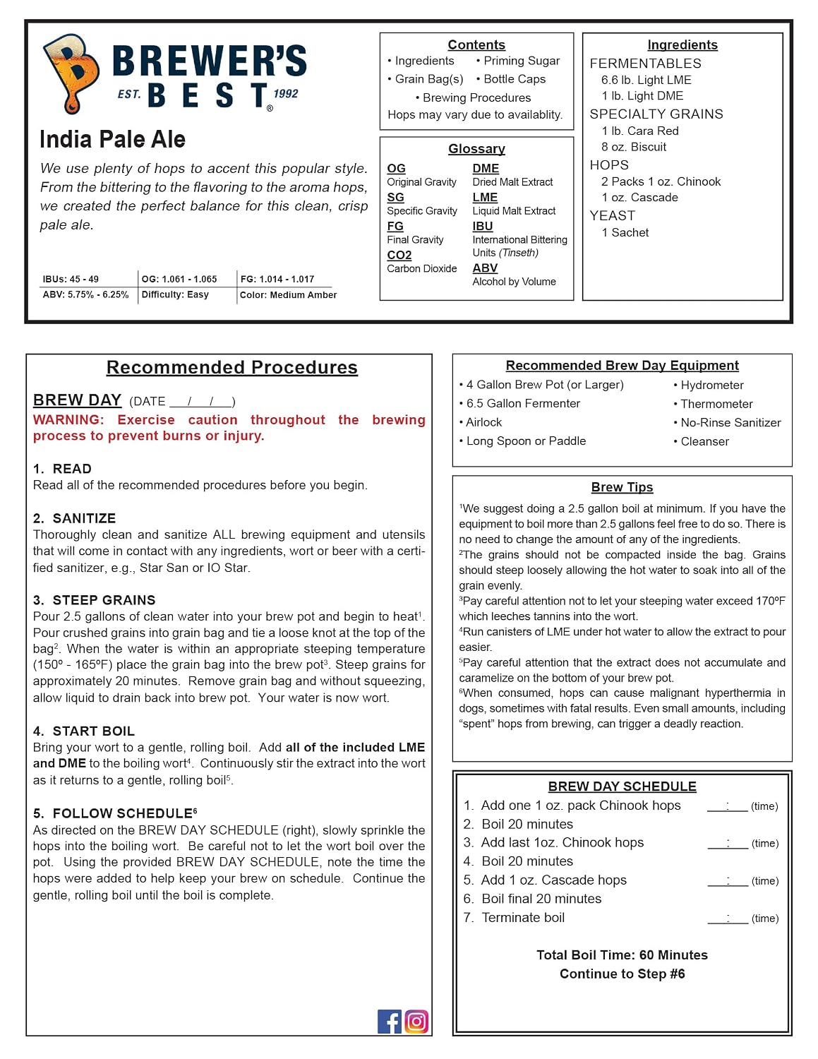 India Pale Ale Homebrew Beer Ingredient Kit Brewers Best